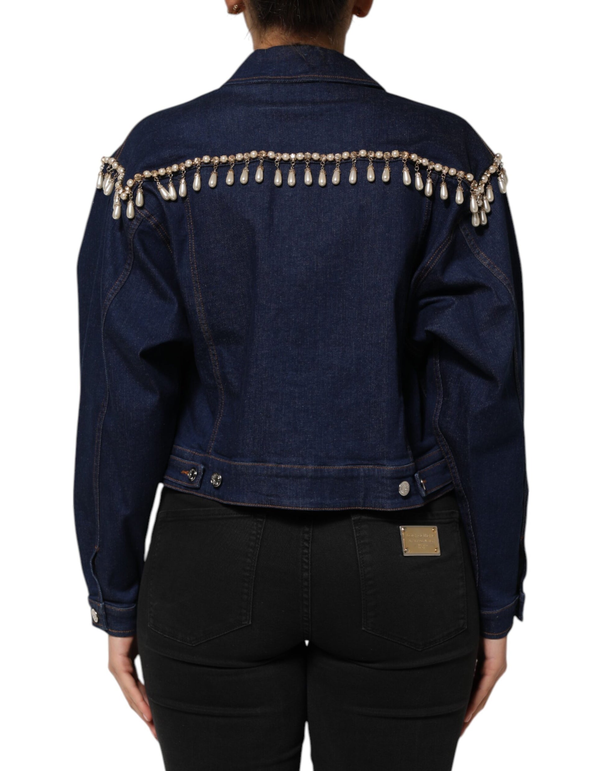 Veste en denim de coton bleu ornée de cristaux Dolce &amp; Gabbana