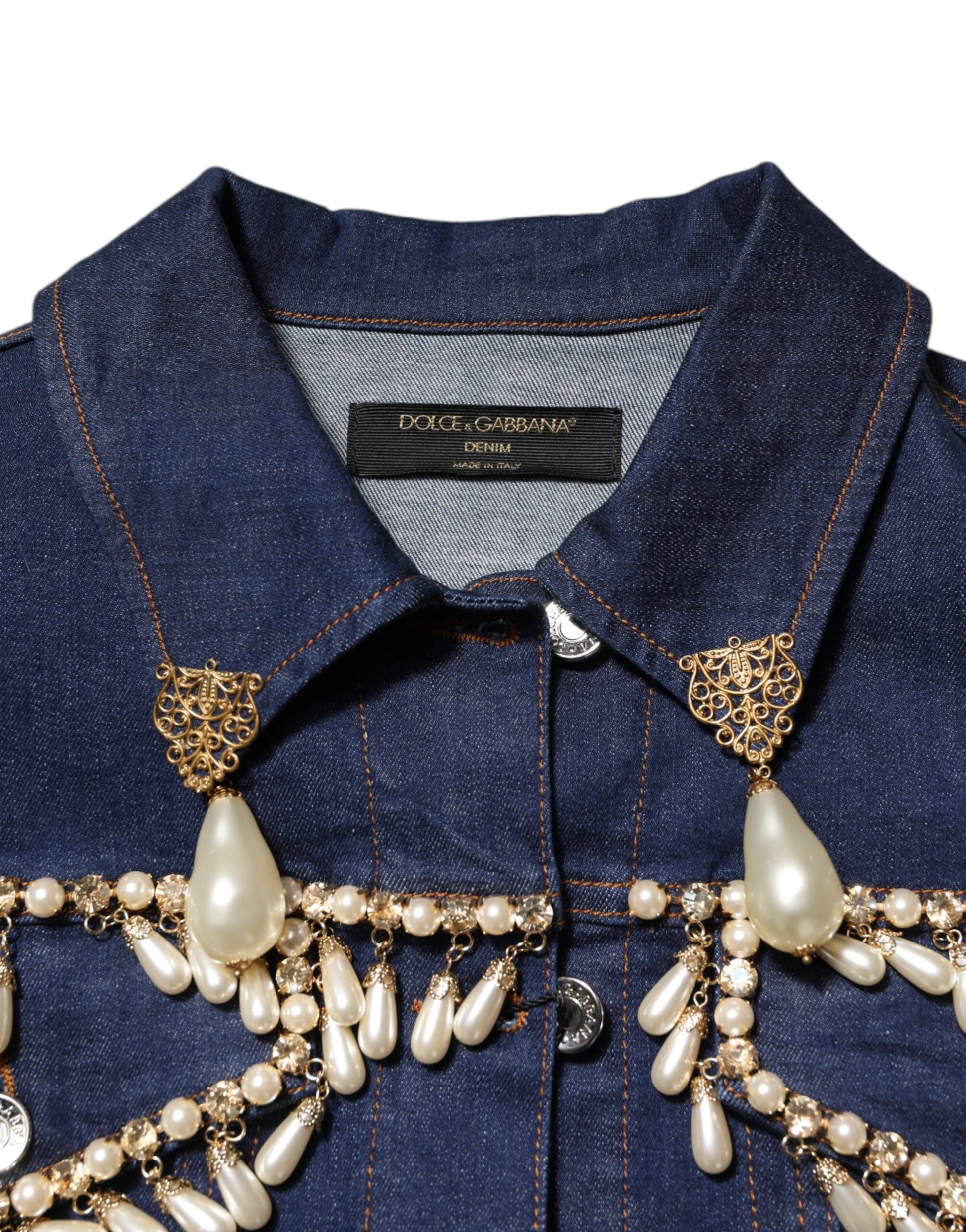 Veste en denim de coton bleu ornée de cristaux Dolce &amp; Gabbana