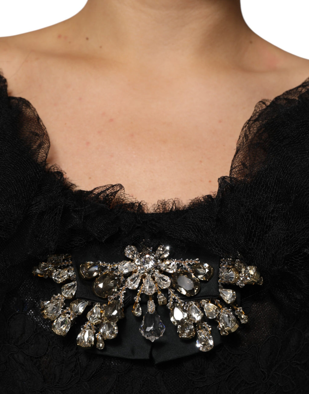 Robe mi-longue trapèze noire ornée de cristaux Dolce &amp; Gabbana