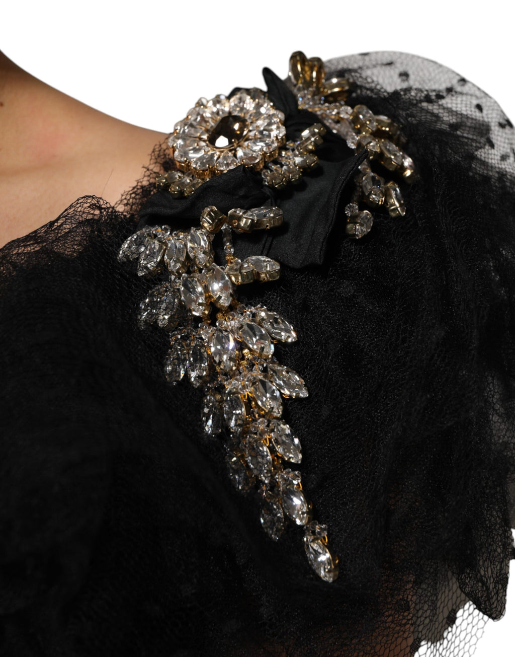 Robe mi-longue trapèze noire ornée de cristaux Dolce &amp; Gabbana