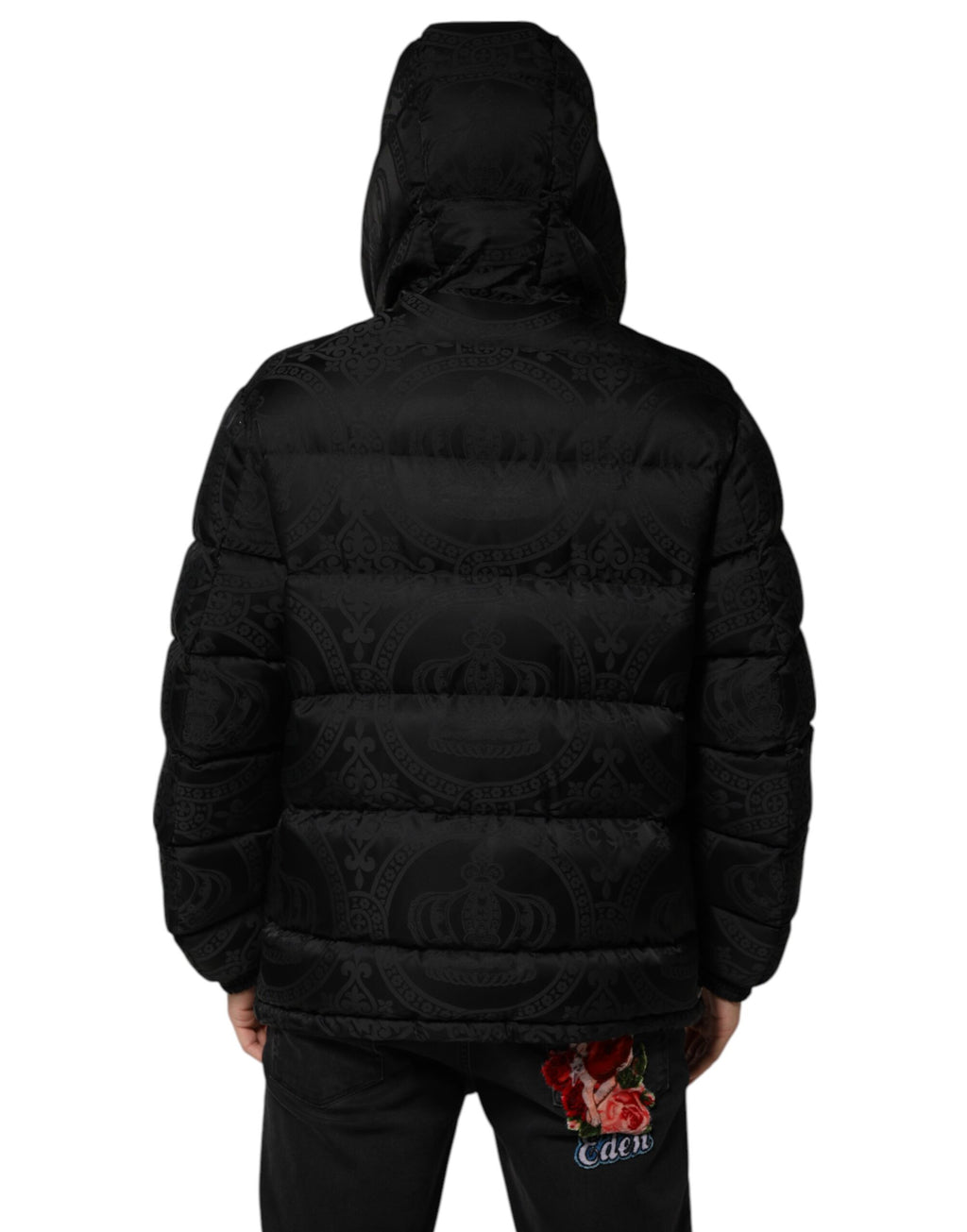 Dolce &amp; Gabbana Doudoune matelassée à capuche en jacquard noir