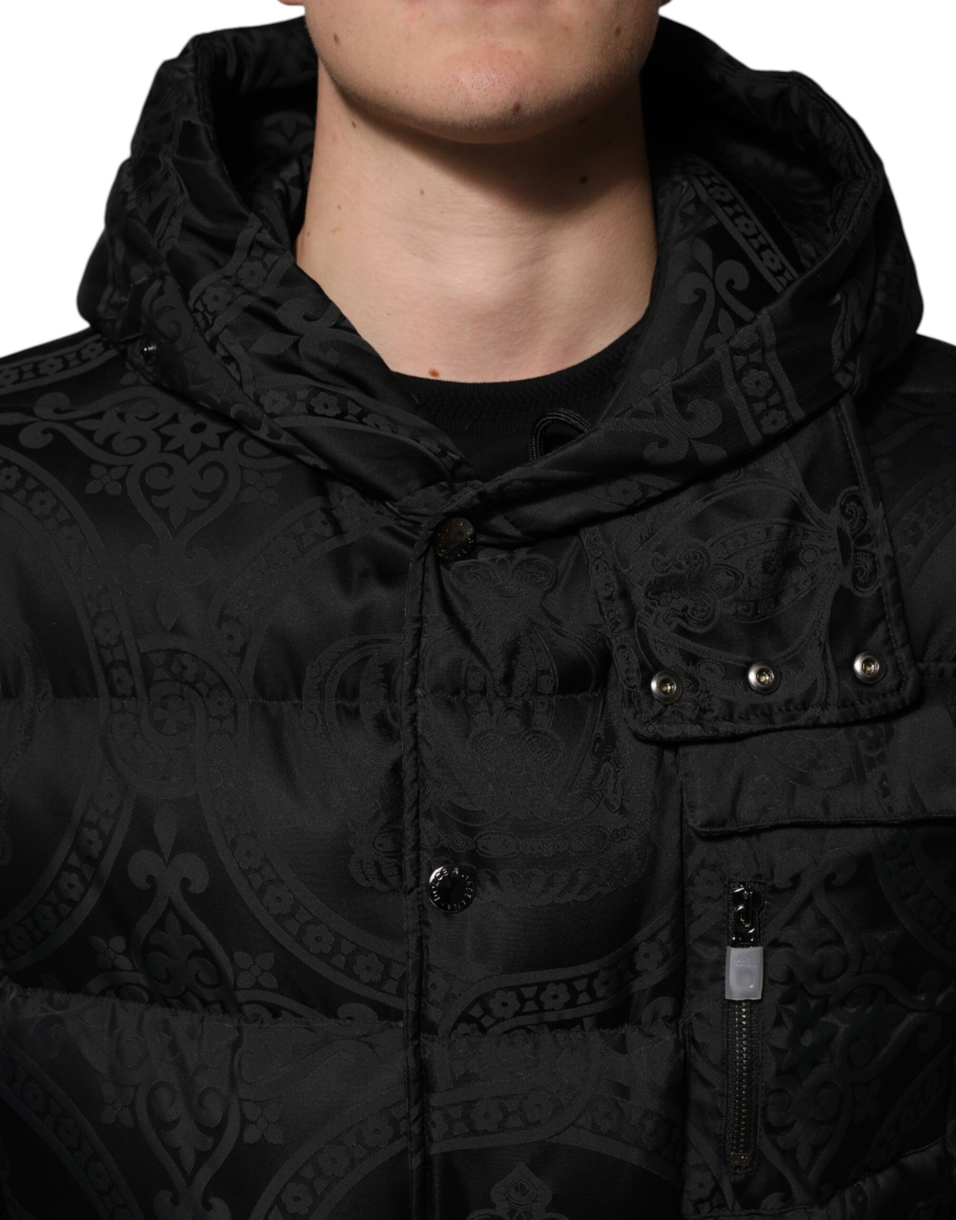 Dolce &amp; Gabbana Doudoune matelassée à capuche en jacquard noir