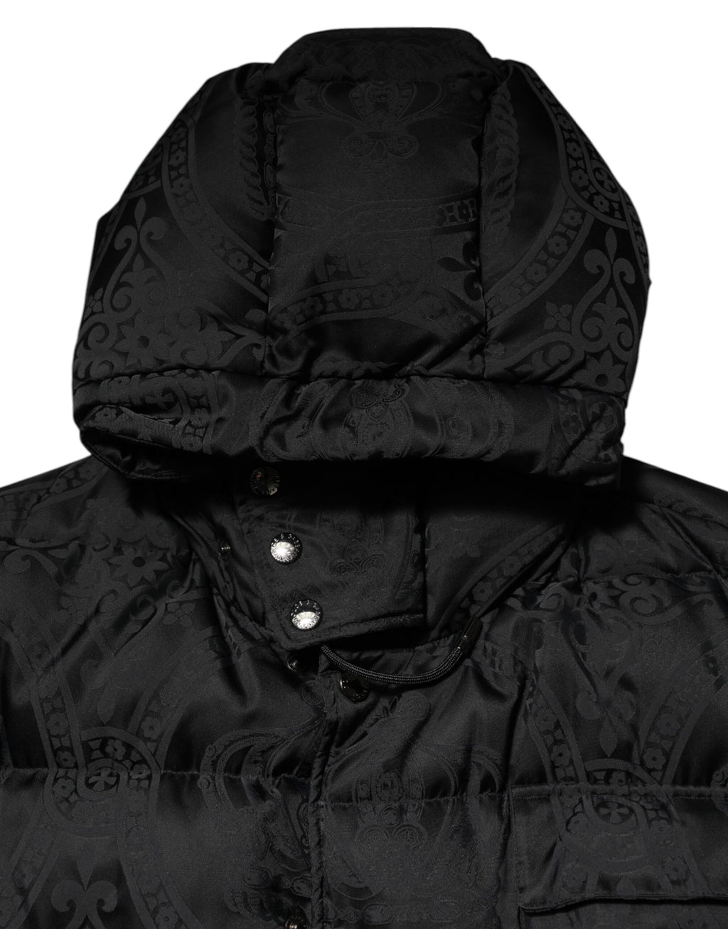 Dolce &amp; Gabbana Doudoune matelassée à capuche en jacquard noir
