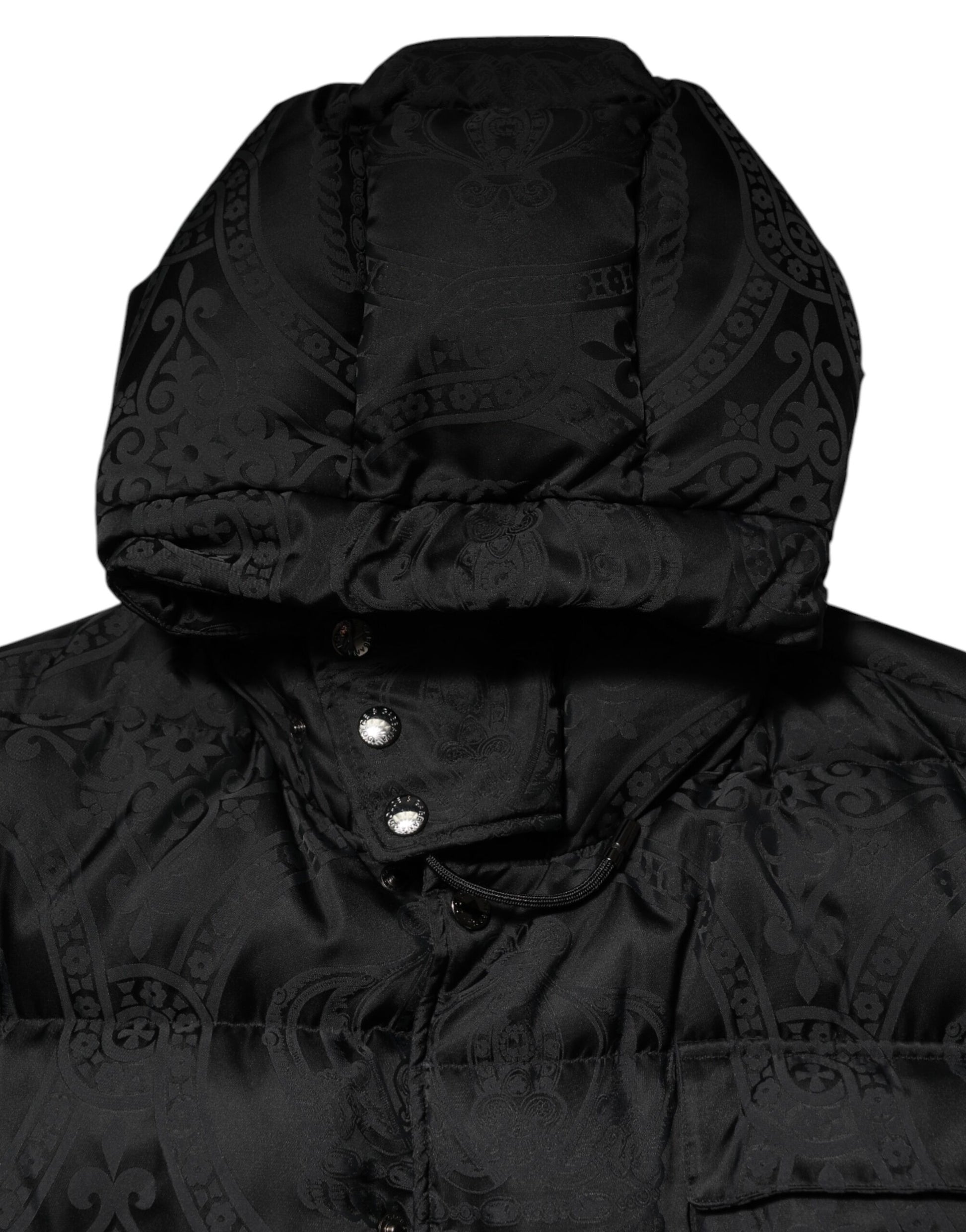 Dolce &amp; Gabbana Doudoune matelassée à capuche en jacquard noir