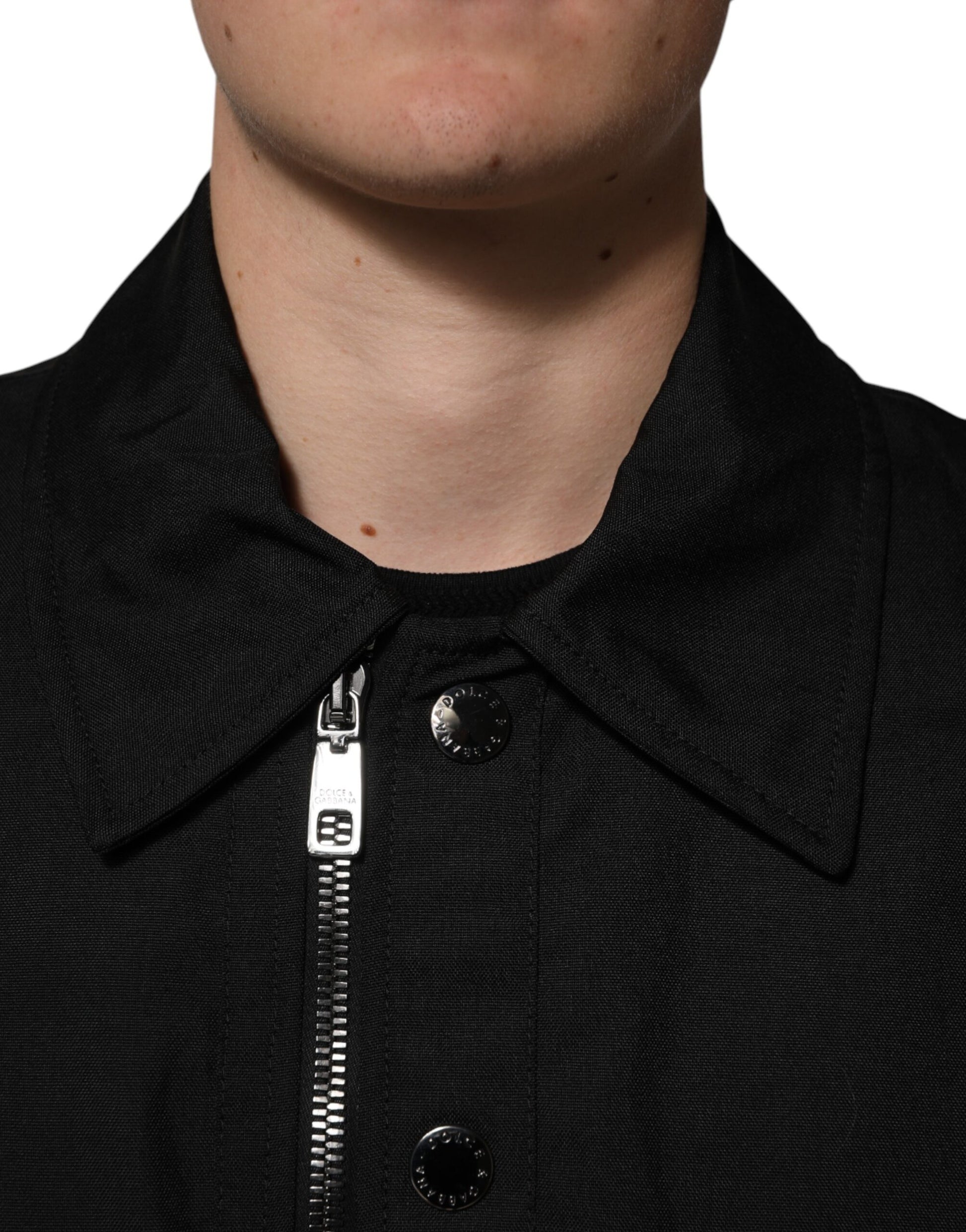 Dolce &amp; Gabbana Blouson aviateur noir à poches plaquées et fermeture éclair intégrale