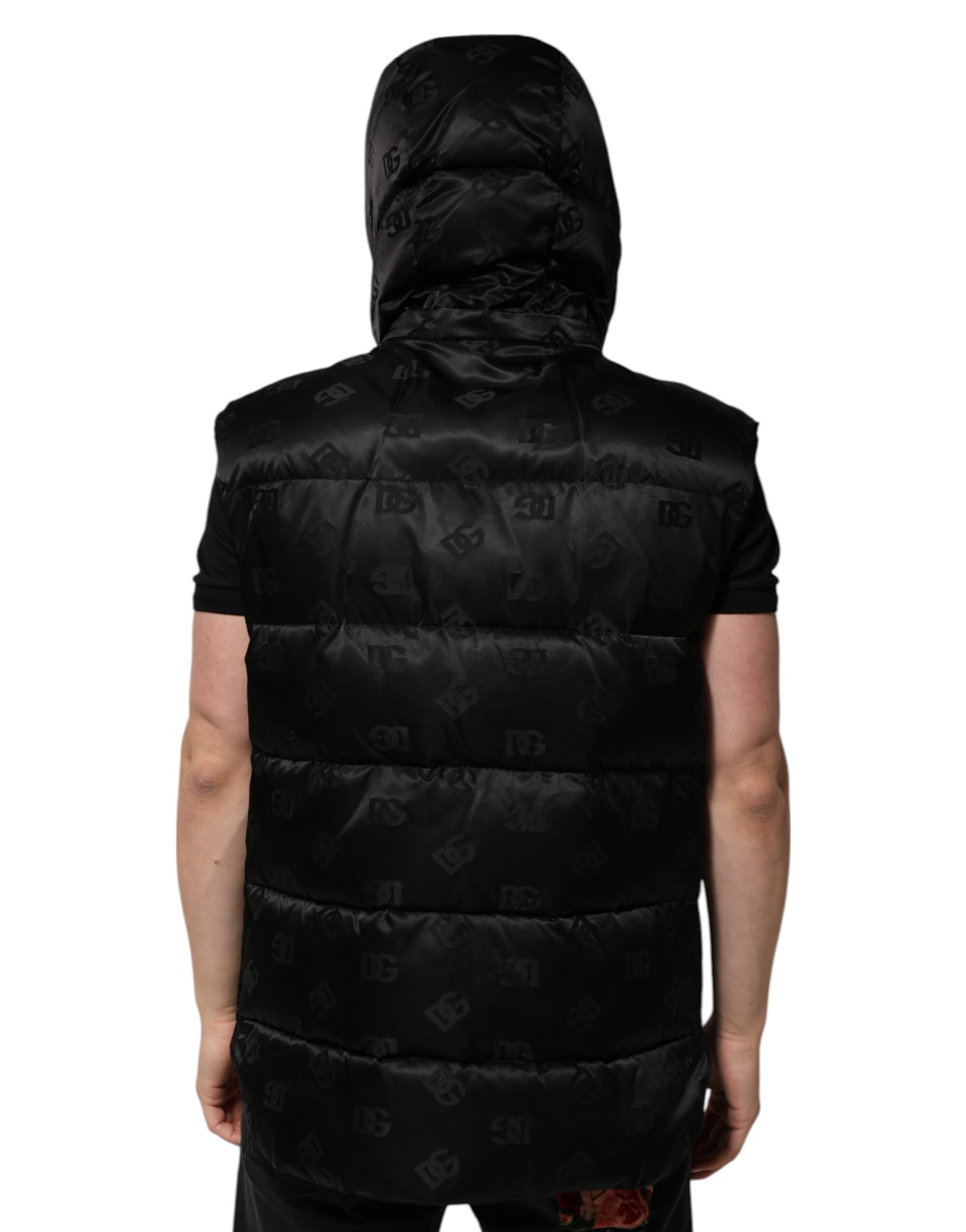Dolce &amp; Gabbana Veste sans manches matelassée noire à capuche