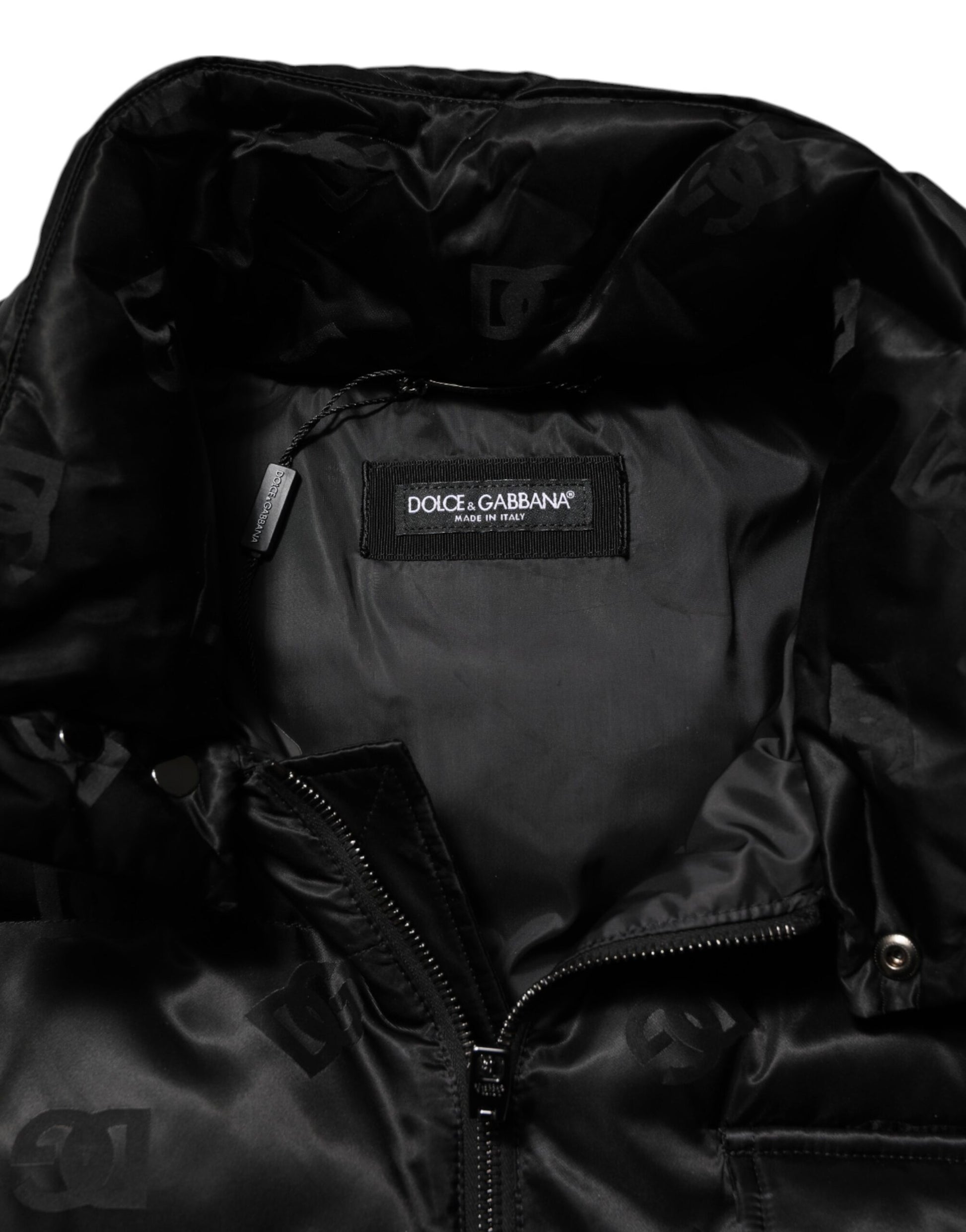 Dolce &amp; Gabbana Veste sans manches matelassée noire à capuche