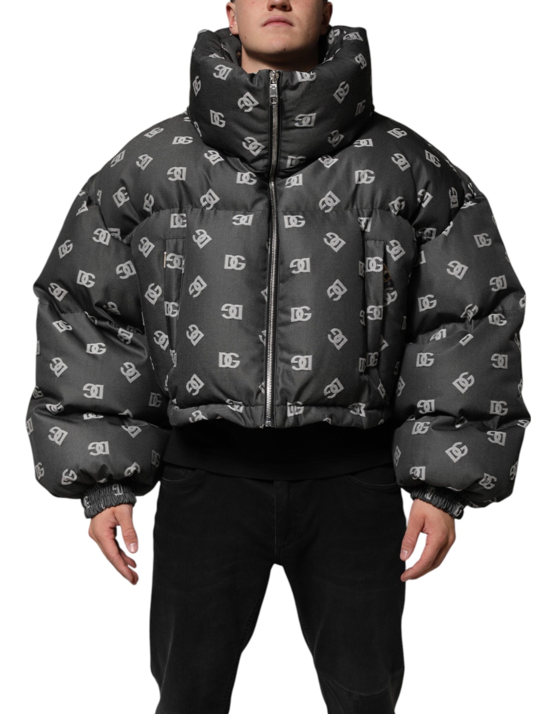 Doudoune zippée noire Dolce &amp; Gabbana avec monogramme DG pour homme