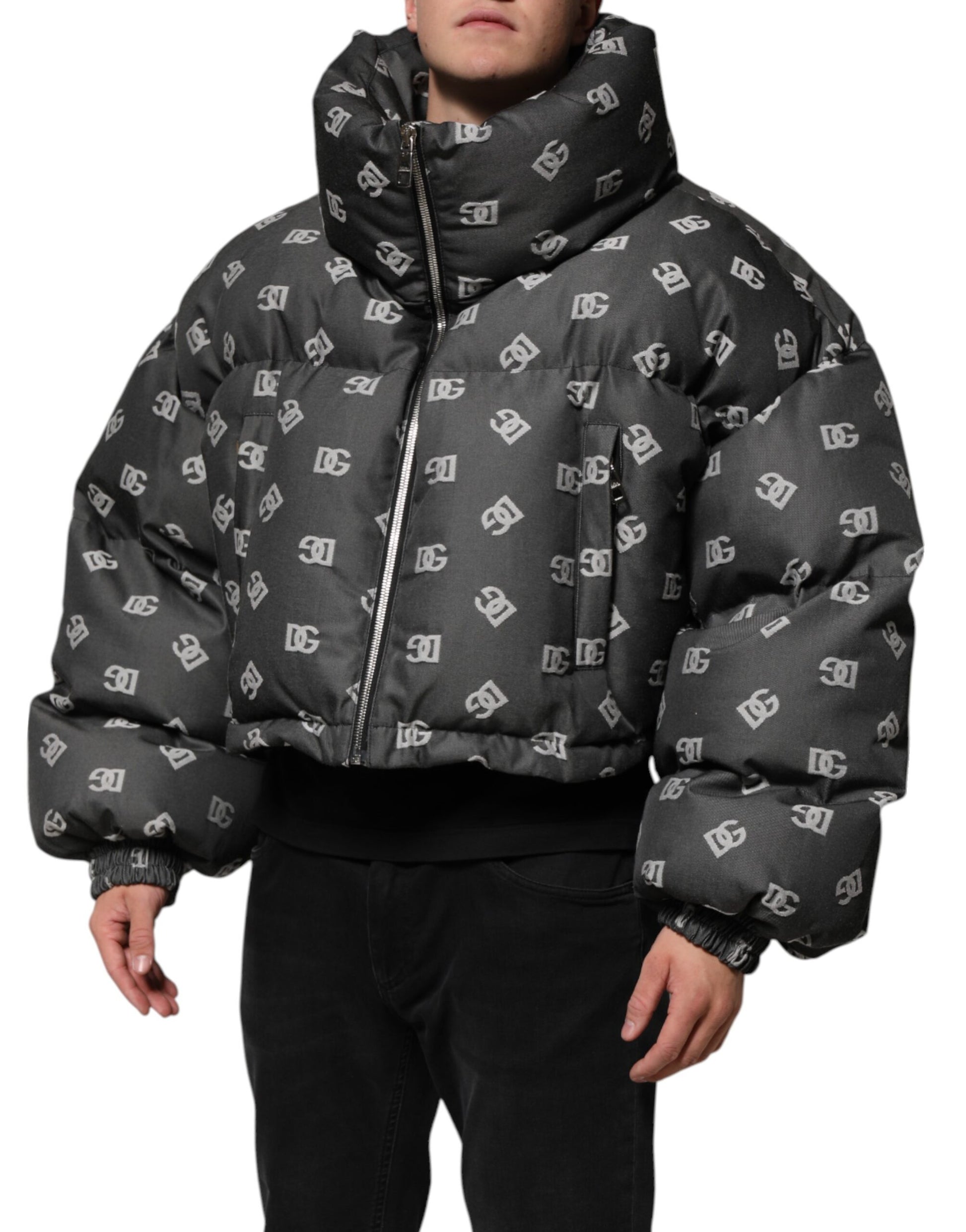 Doudoune zippée noire Dolce &amp; Gabbana avec monogramme DG pour homme
