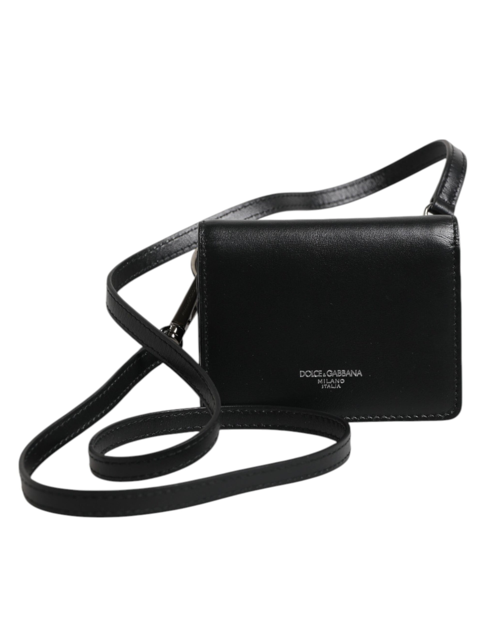 Sac à bandoulière pour homme Dolce &amp; Gabbana en cuir noir avec porte-cartes à deux volets