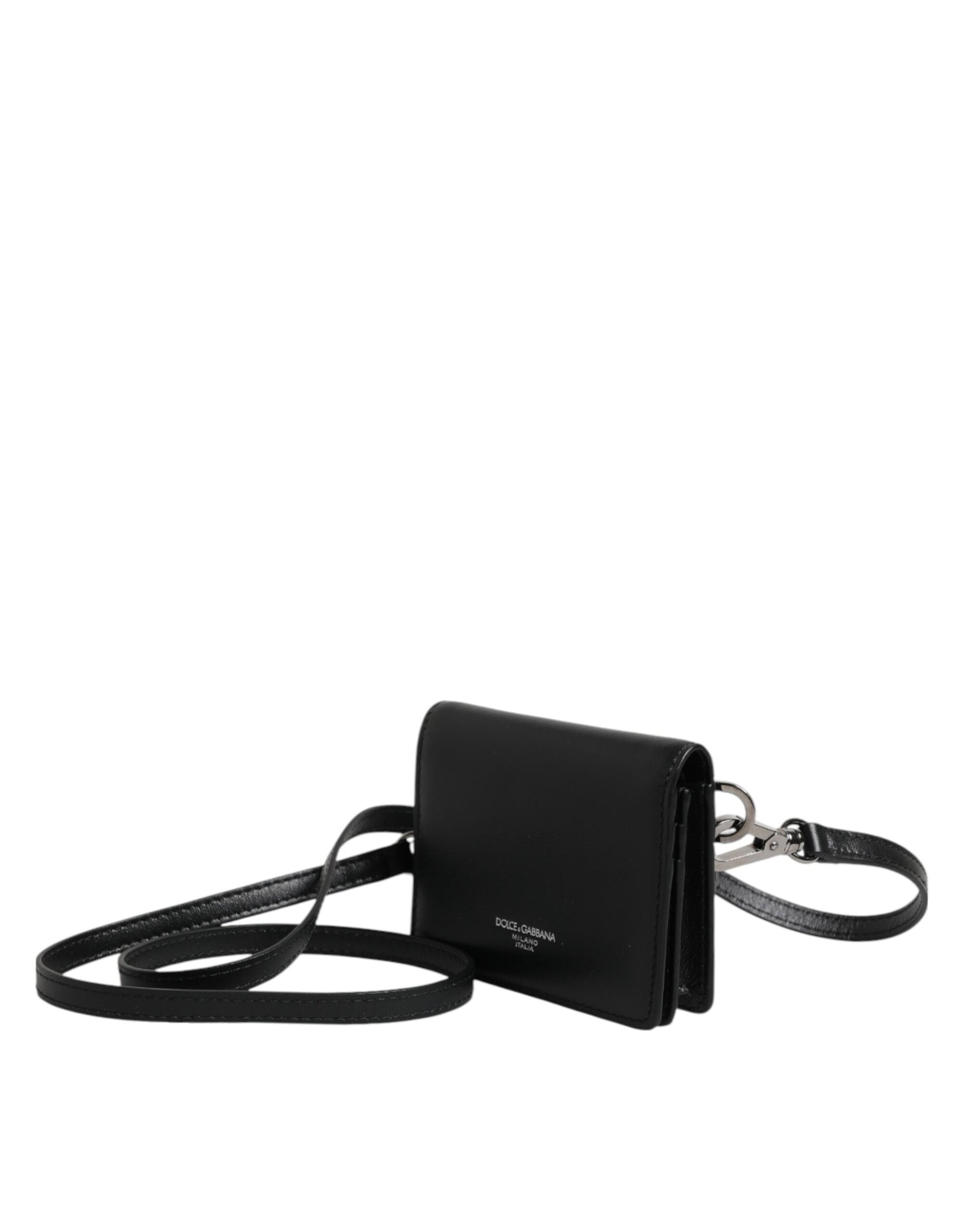 Sac à bandoulière pour homme Dolce &amp; Gabbana en cuir noir avec porte-cartes à deux volets