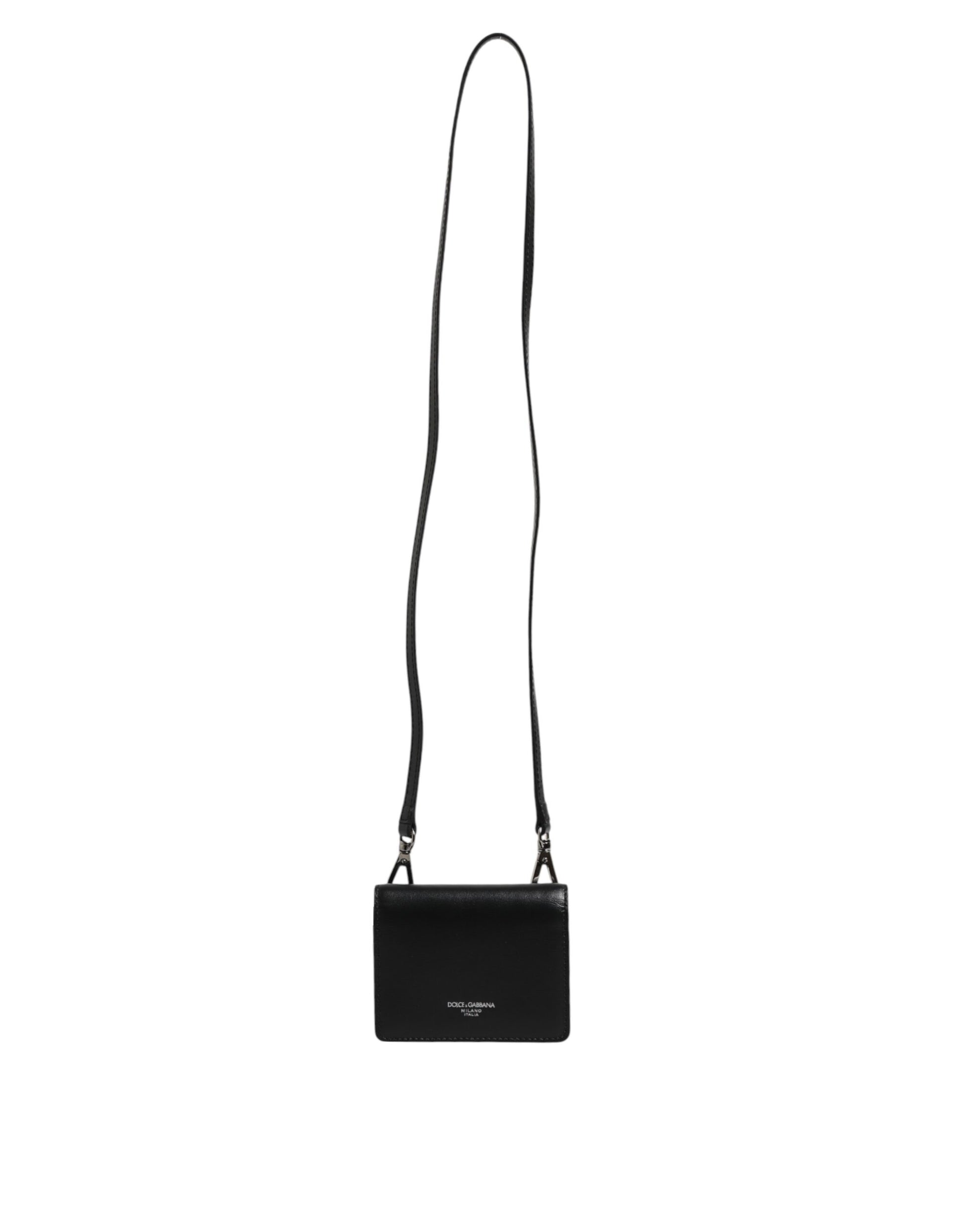 Sac à bandoulière pour homme Dolce &amp; Gabbana en cuir noir avec porte-cartes à deux volets