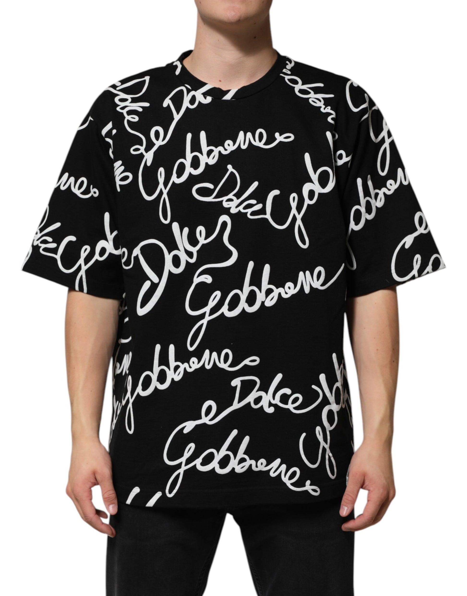 T-shirt ras du cou en coton noir avec logo imprimé Dolce &amp; Gabbana