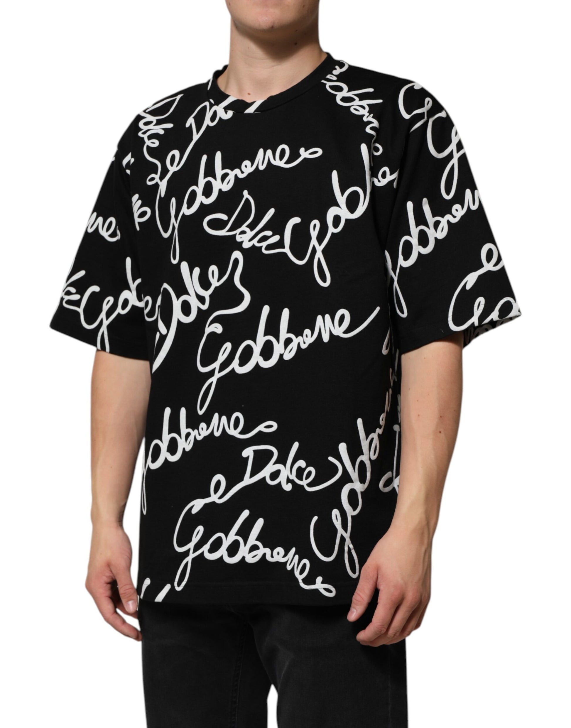 T-shirt ras du cou en coton noir avec logo imprimé Dolce &amp; Gabbana