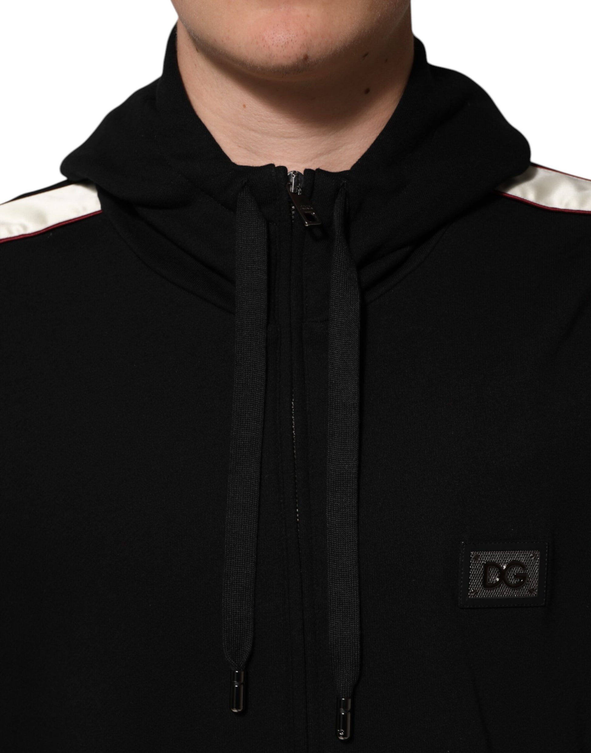 Pull cardigan noir en coton à plaque Dolce &amp; Gabbana