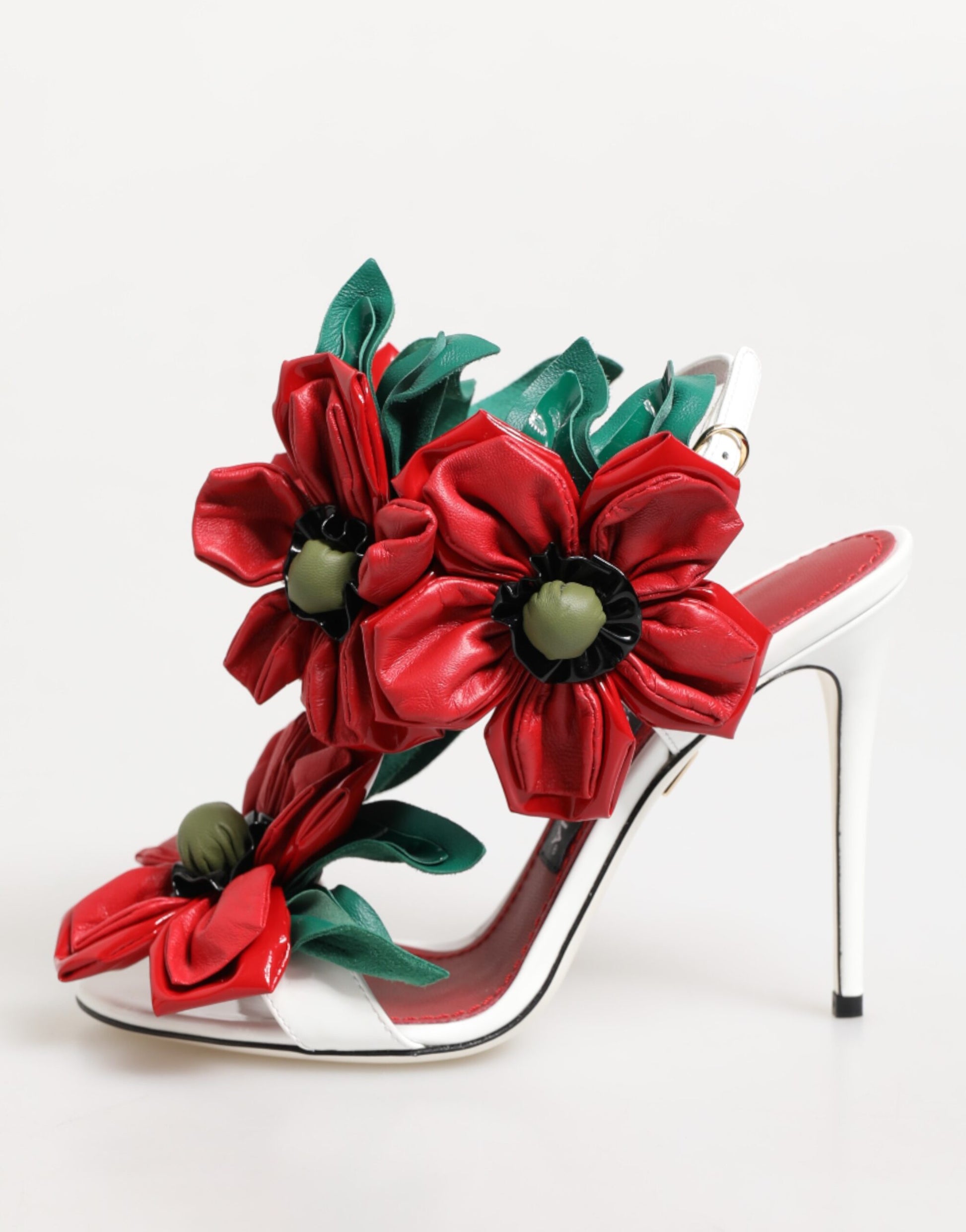 Sandales Dolce &amp; Gabbana à détails floraux blancs et rouges