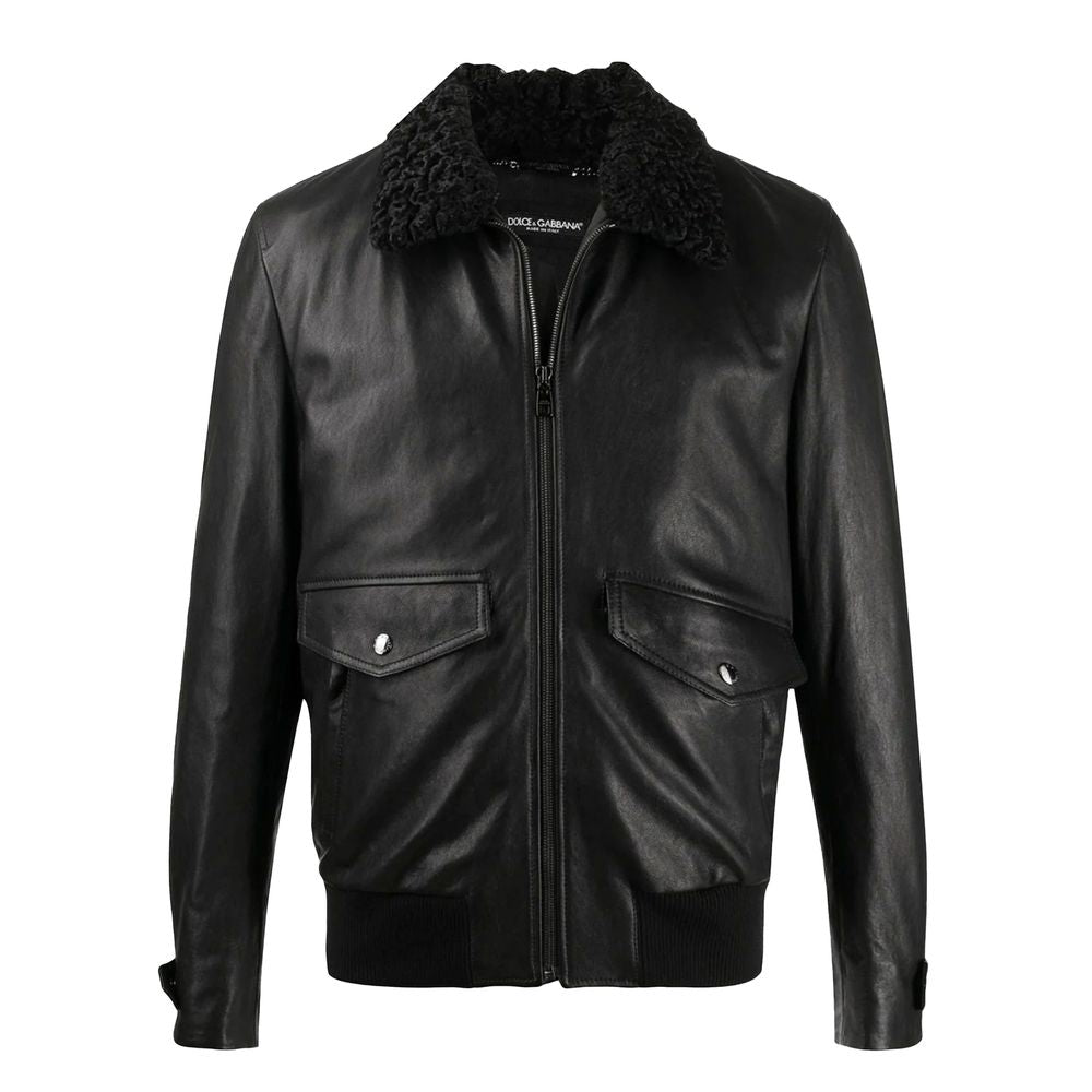 Veste en cuir d'agneau noir Dolce &amp; Gabbana