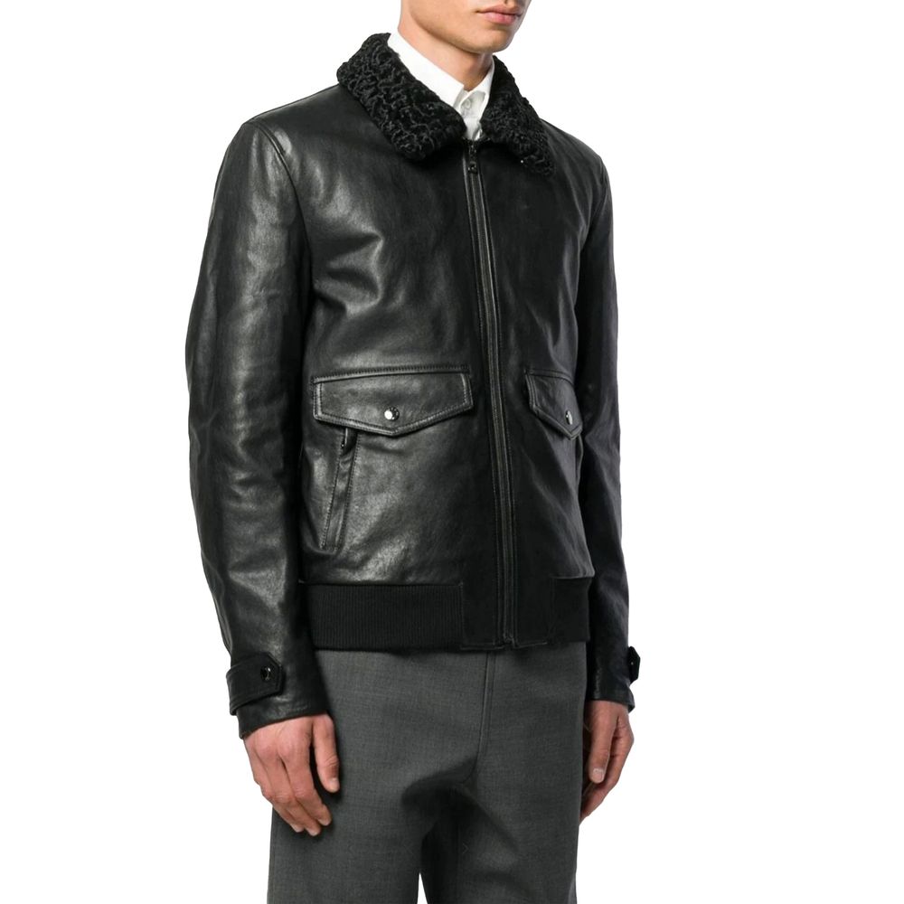 Veste en cuir d'agneau noir Dolce &amp; Gabbana