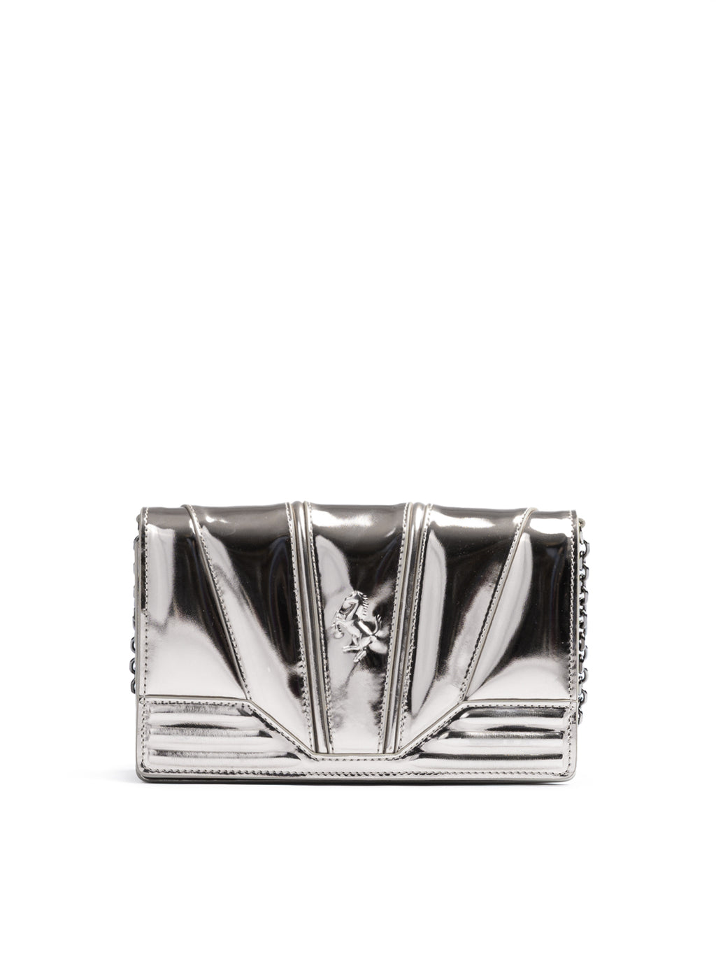 Sac en cuir verni Ferrari Metal Silver GT avec chaîne