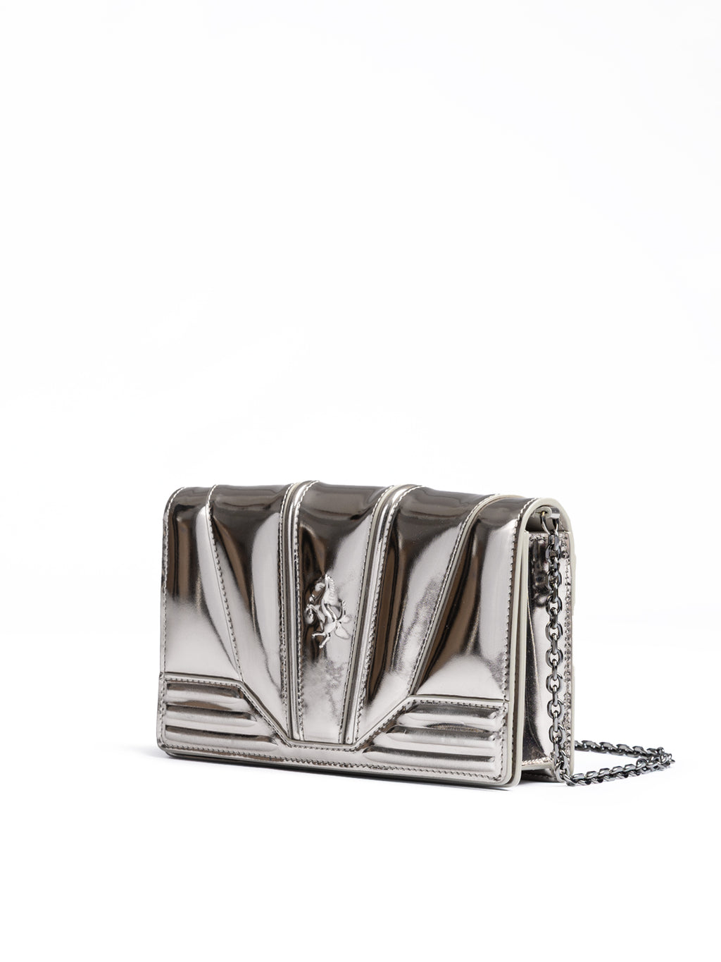 Sac en cuir verni Ferrari Metal Silver GT avec chaîne
