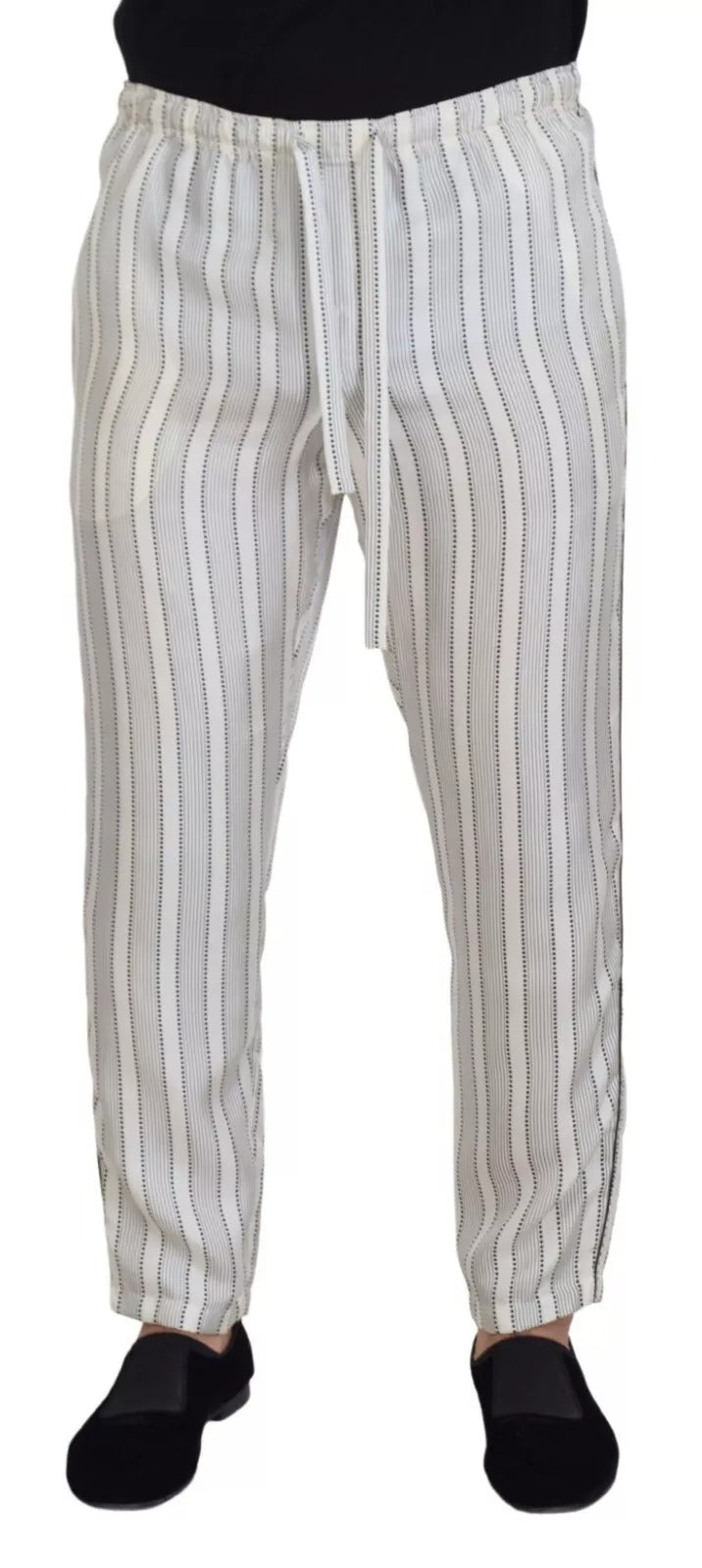Pantalon de détente en soie à rayures blanches Dolce &amp; Gabbana