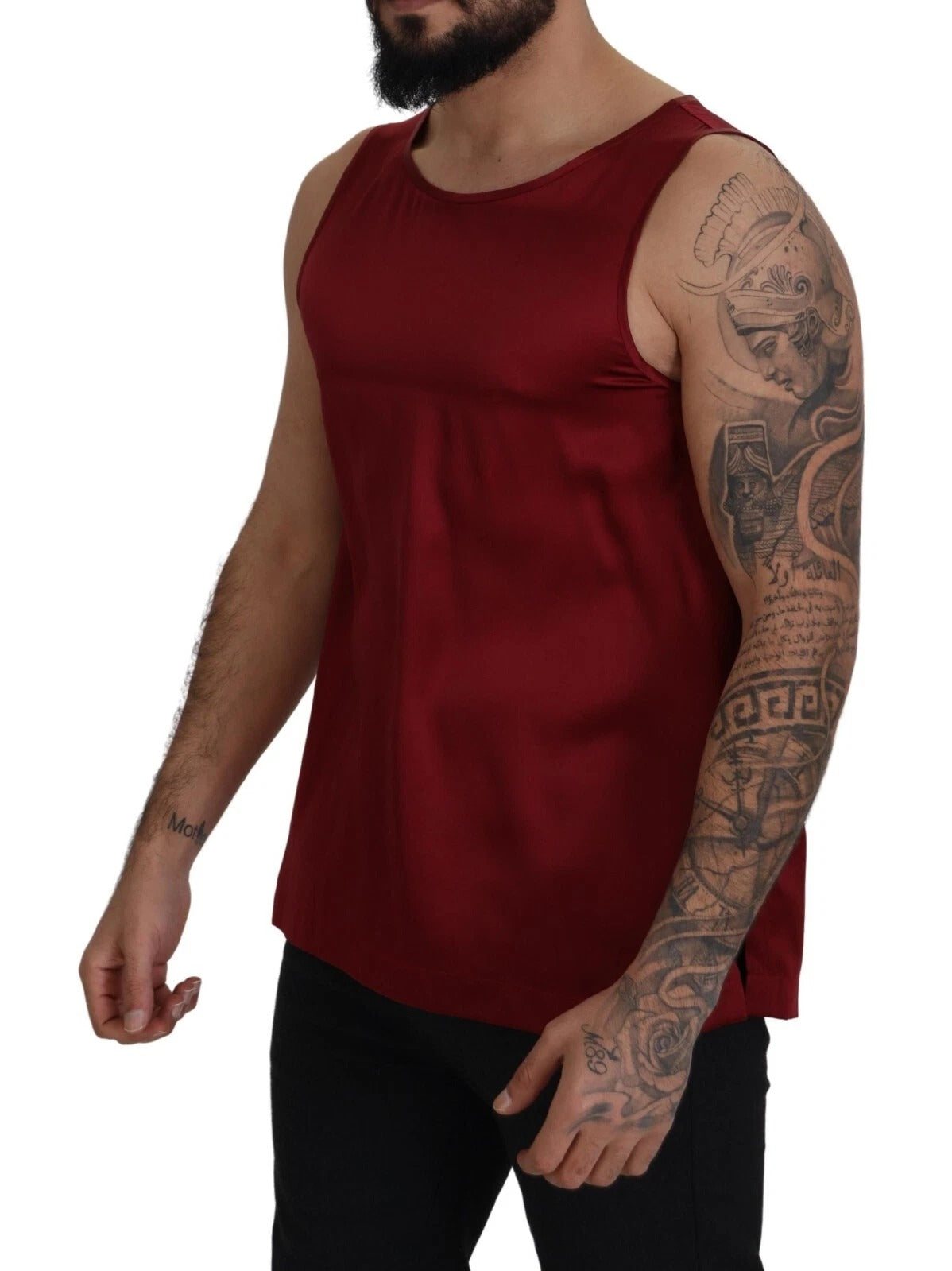 T-shirt en soie rouge à col rond sans manches Dolce &amp; Gabbana