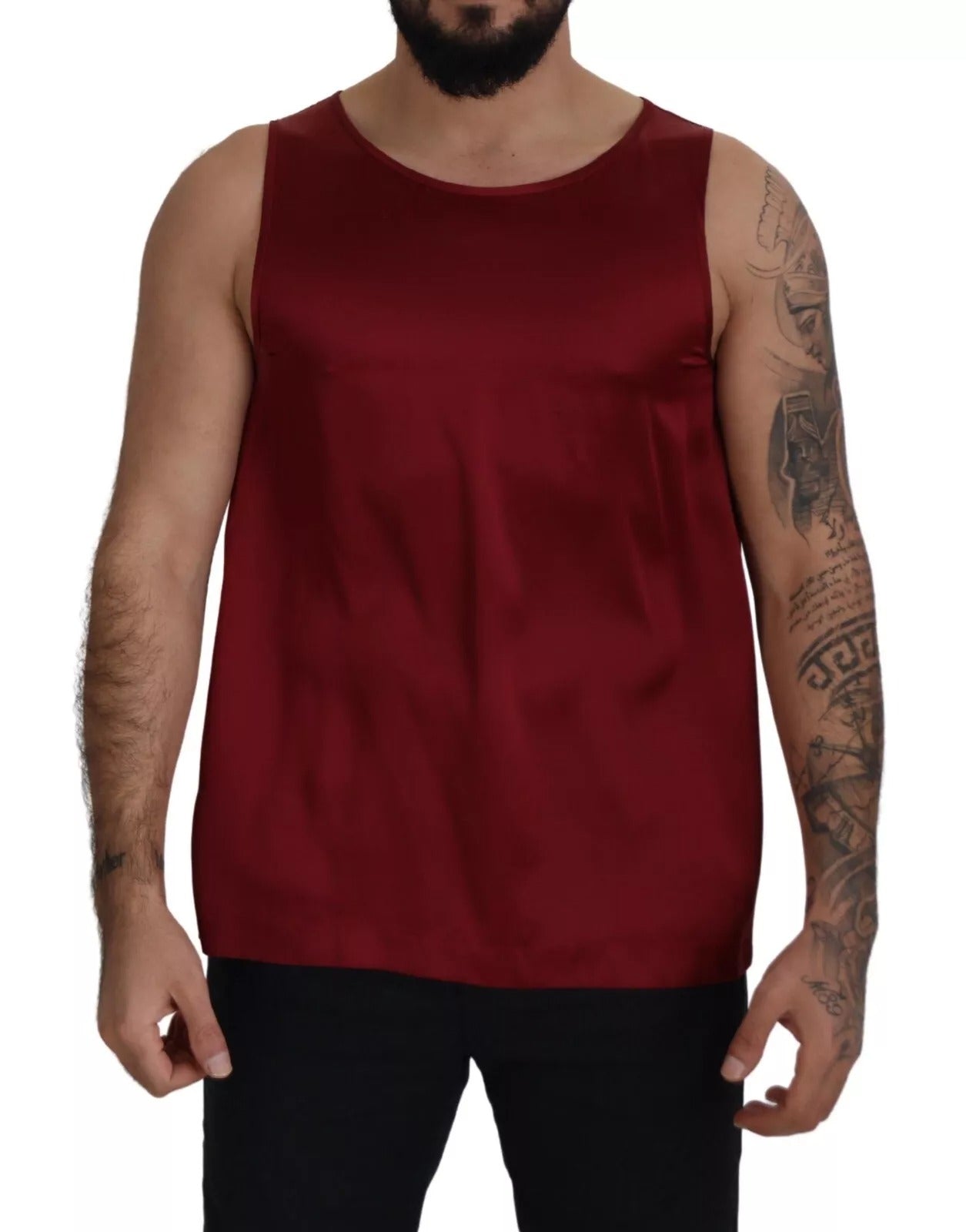 T-shirt en soie rouge à col rond sans manches Dolce &amp; Gabbana