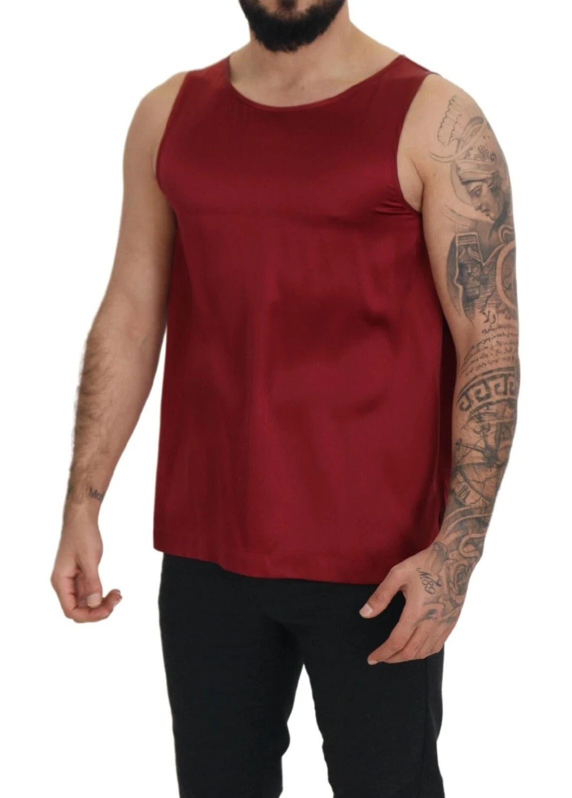 T-shirt en soie rouge à col rond sans manches Dolce &amp; Gabbana