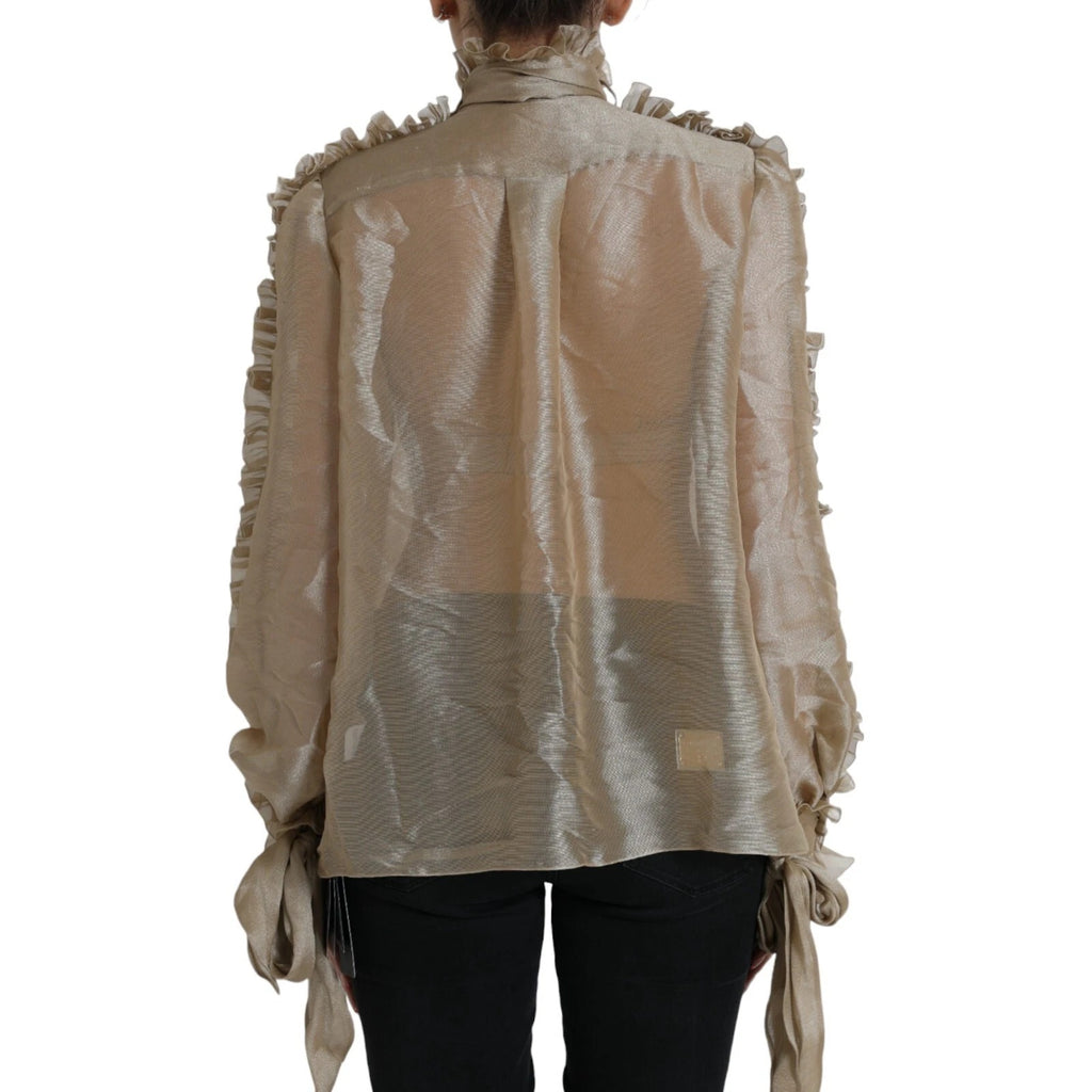 Dolce & Gabbana Gold Ascot Collar Ruffles Blouse Top
