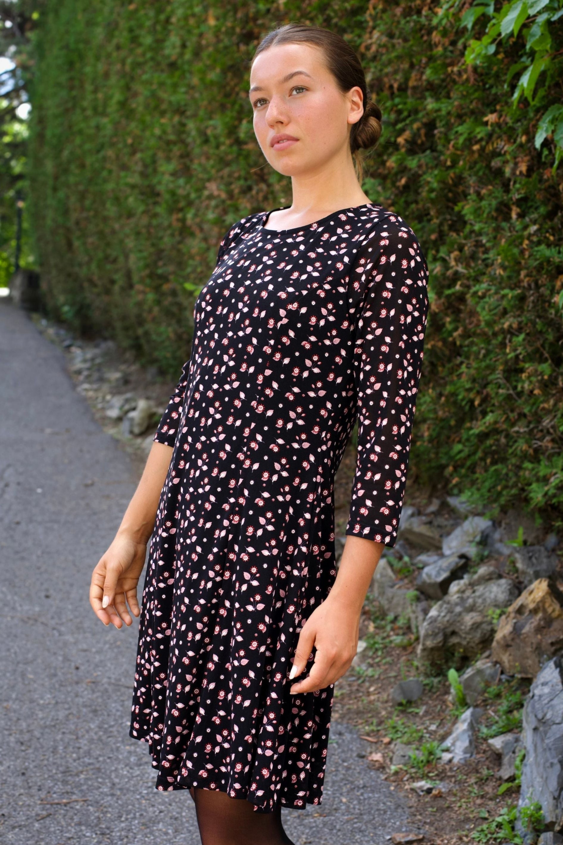 Daisie Black Fit & Flare Mesh Dress Pink Floral Print-2