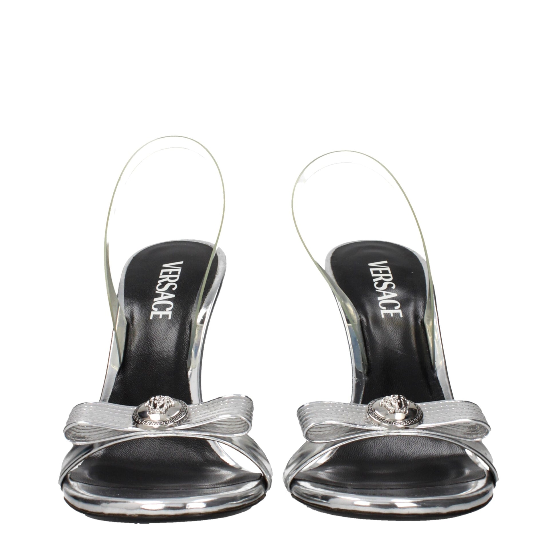 Versace Gray Leather Stiletto Heels Sandals