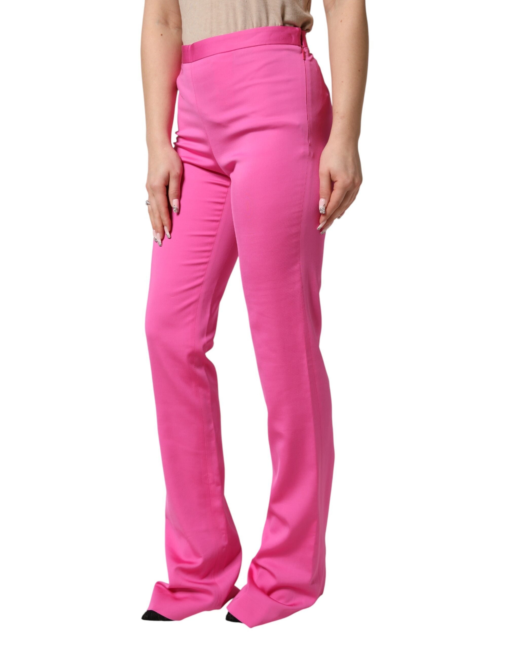 Versace Pink Viscose High Waist Straight Casual Trouser Pants