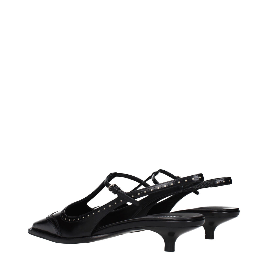 Miu Miu Black Leather Mid Heel Pumps