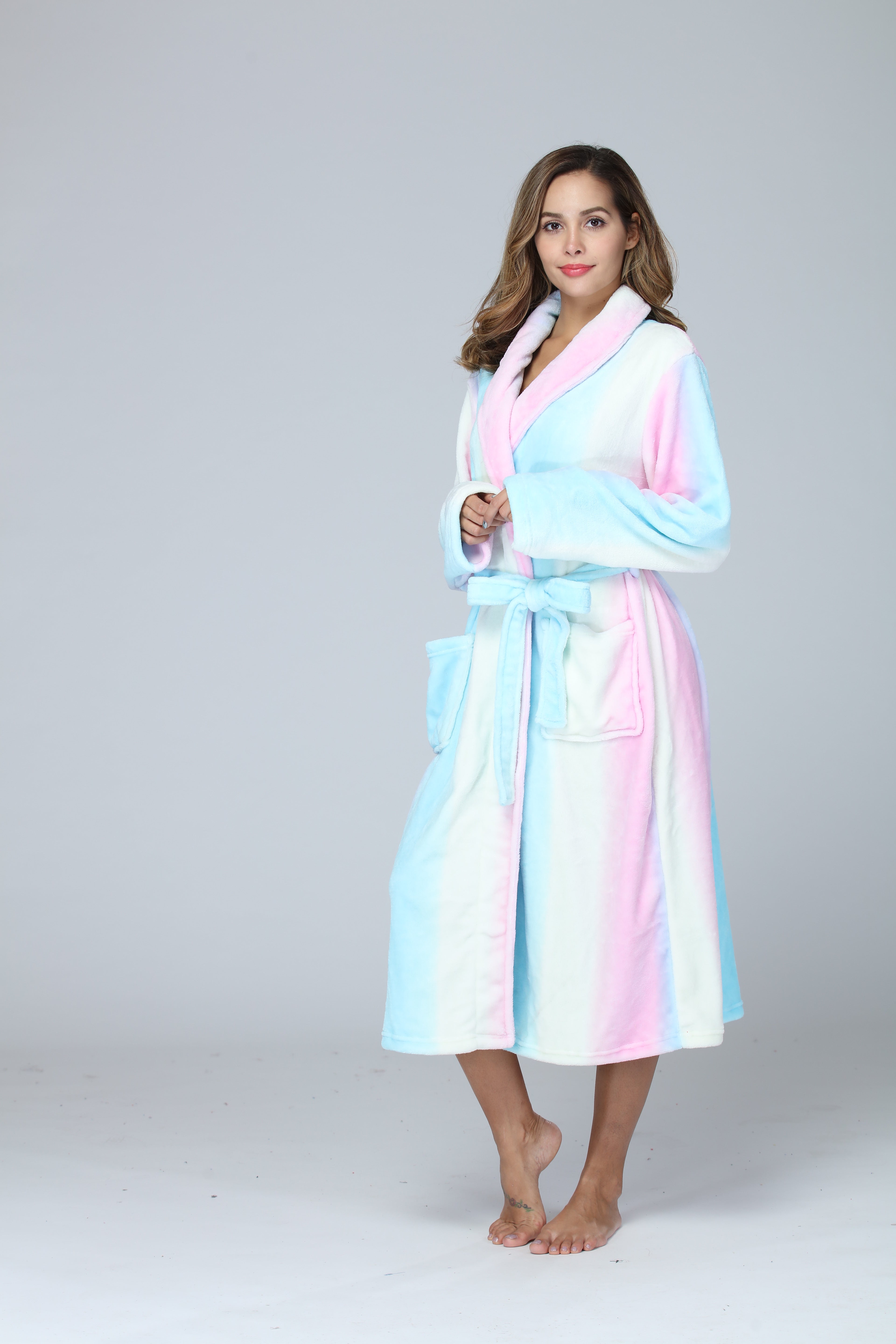 RONGTAI Womens Long Robes Plush Fleece Nightgown Thick Hooded Bathrobe With Pockets Fluffy Sleepwear For Men