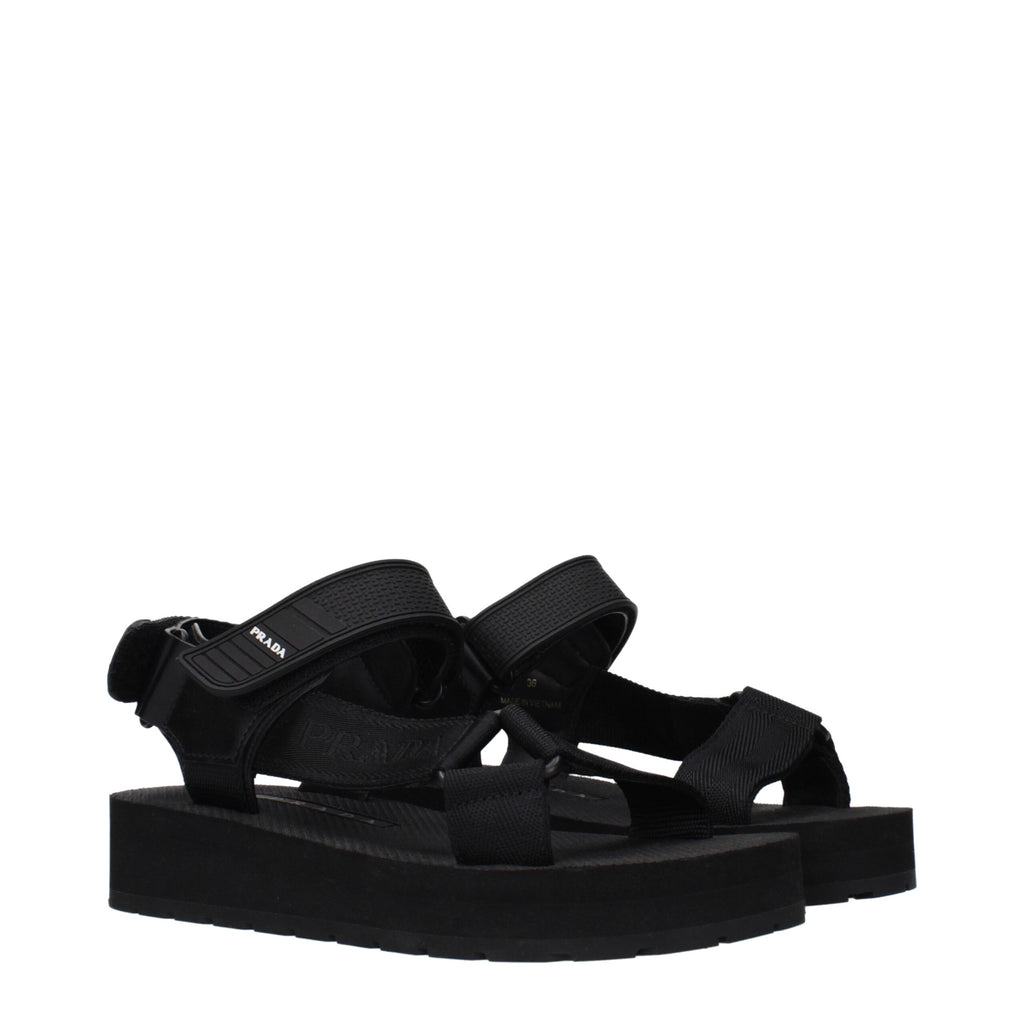 Prada Black Fabric Flat Sandals