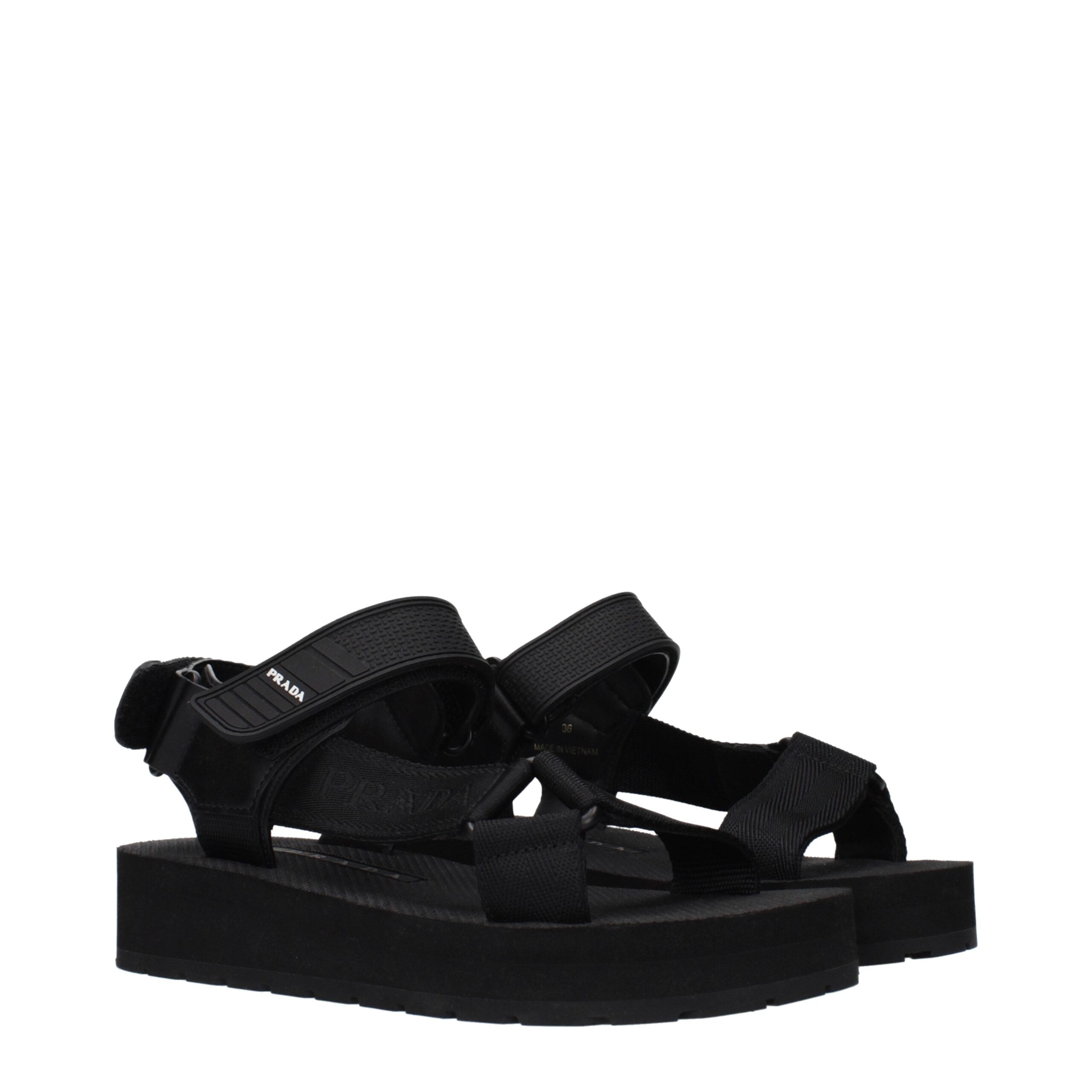 Prada Black Fabric Flat Sandals