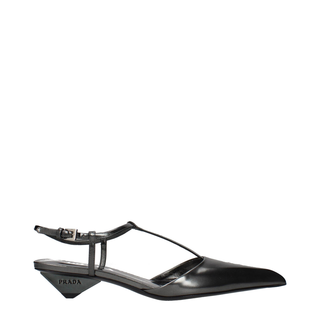 Prada Gray Leather Flat Sandals