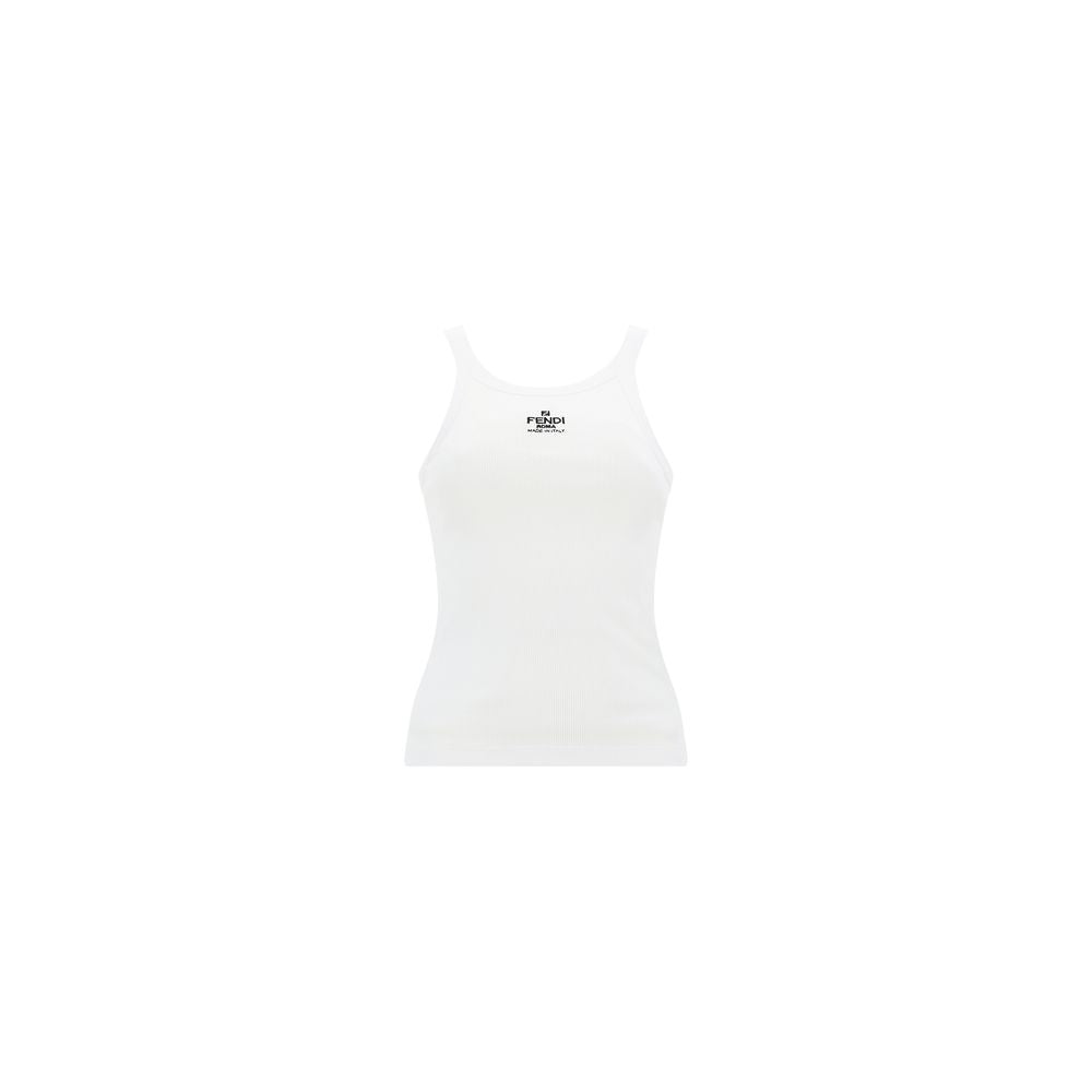 Fendi White Cotton Sleeveles T-Shirt