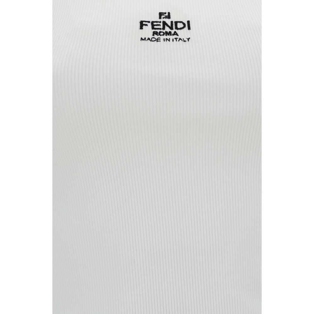 Fendi White Cotton Sleeveles T-Shirt