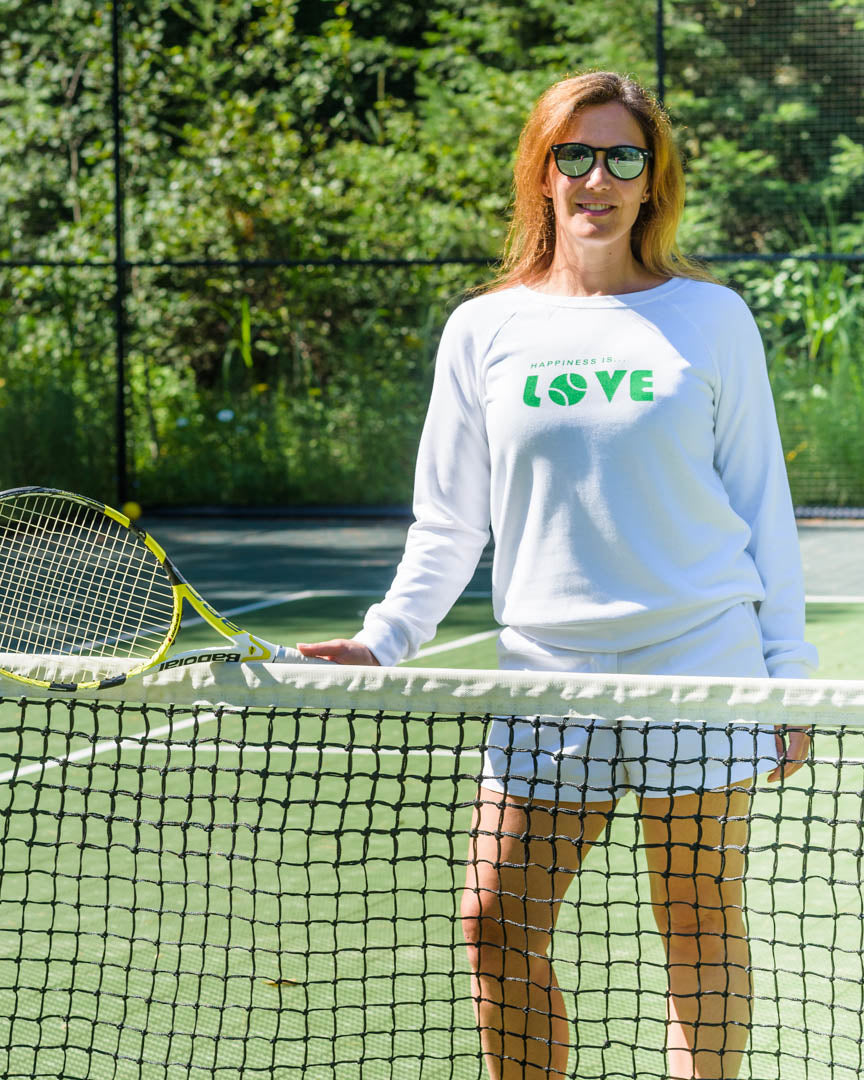 Women's Tennis Love Crew Sweatshirt, White-3