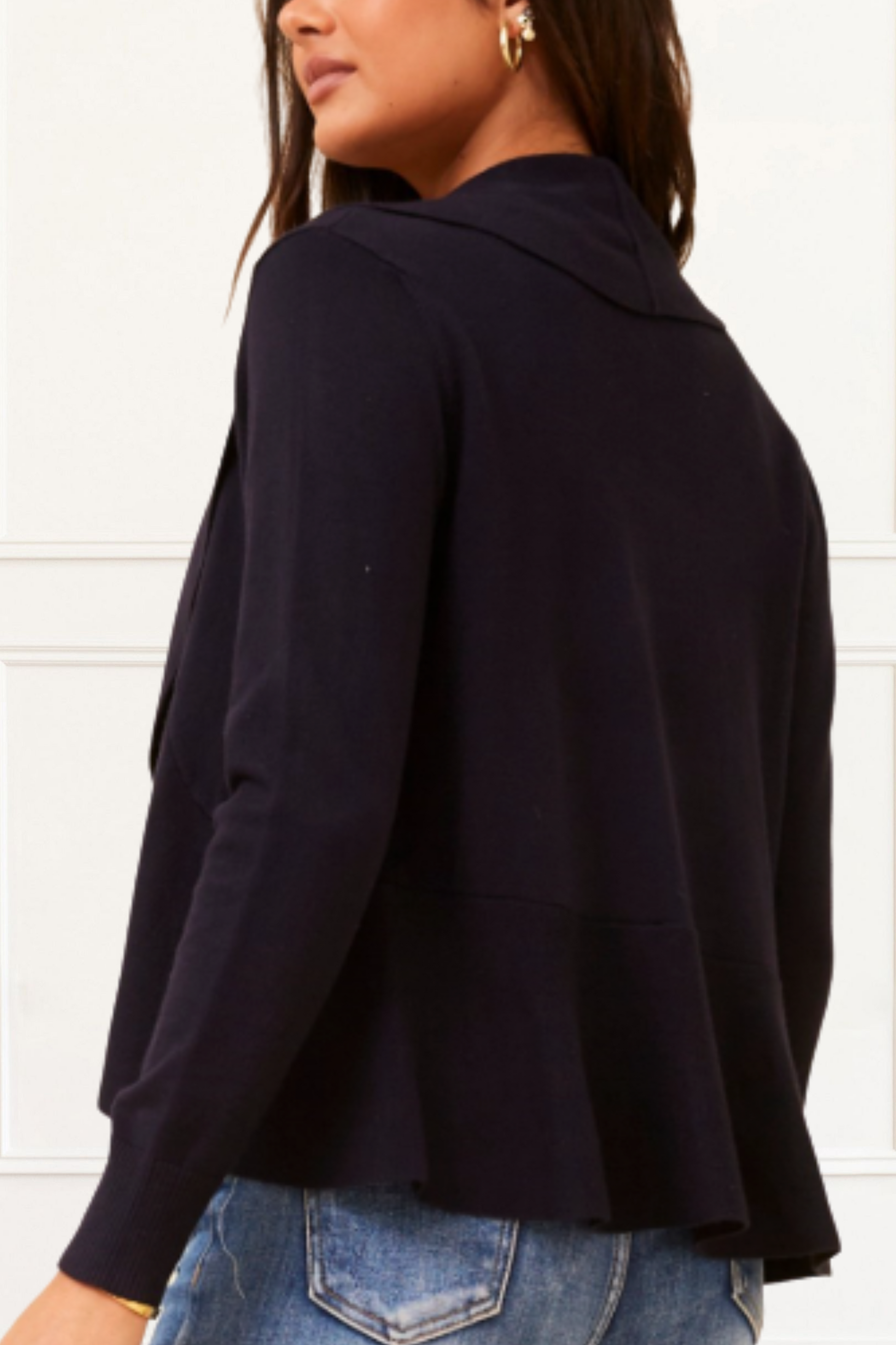 Alessia Lightweight Open-Front Black Cardigan Draped Waterfall Fit-3