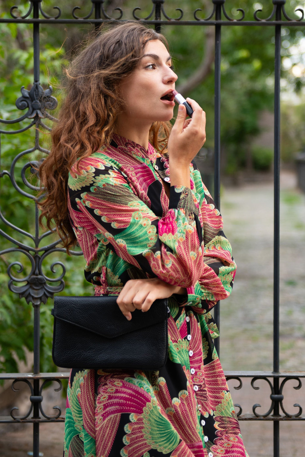 Anais Multi Feather Printed Shirt Dress Long Sleeves Button Down Belted