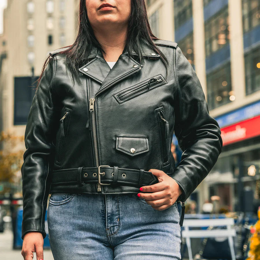 Women’s Motorcycle Leather Jacket. Quilted Thermal Liner & Cowhide