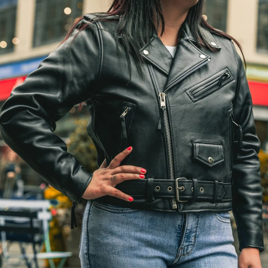 Women’s Motorcycle Leather Jacket. Quilted Thermal Liner & Cowhide