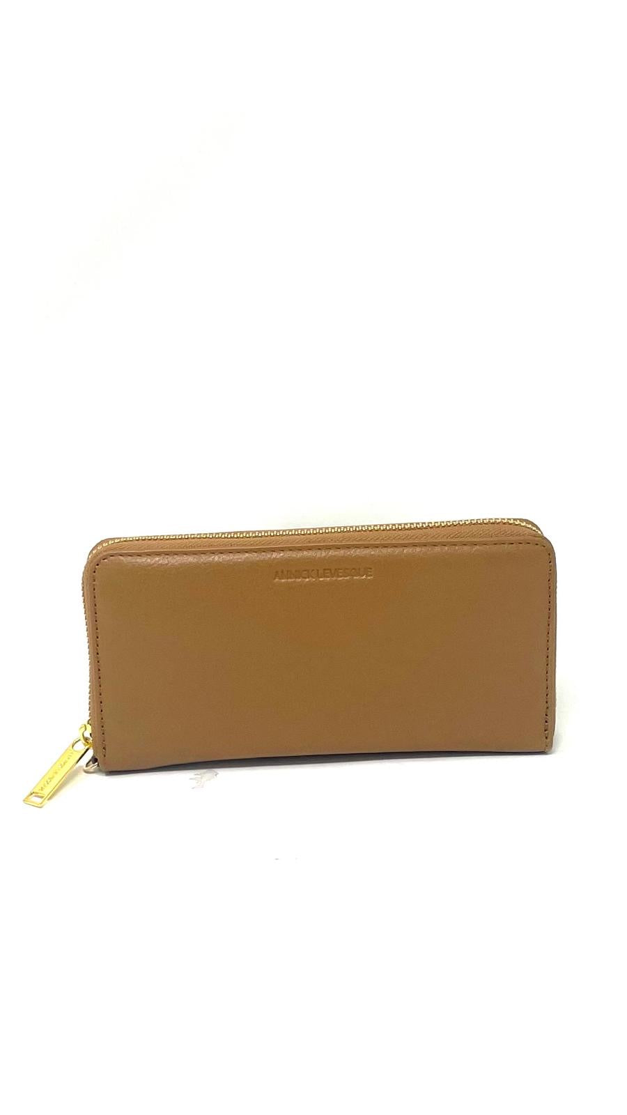 Portefeuille en cuir véritable Tan, Carla
