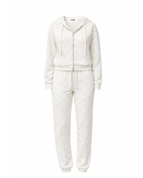 Camille – Cotton Signature Print Zip Hoodie & Jogger Leisure Set 2PC In Floral