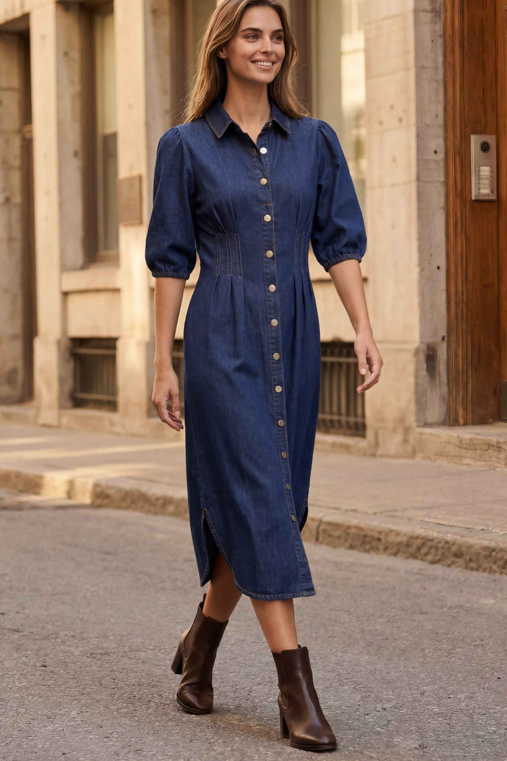 Chrystele Denim Midi Shirt Dress