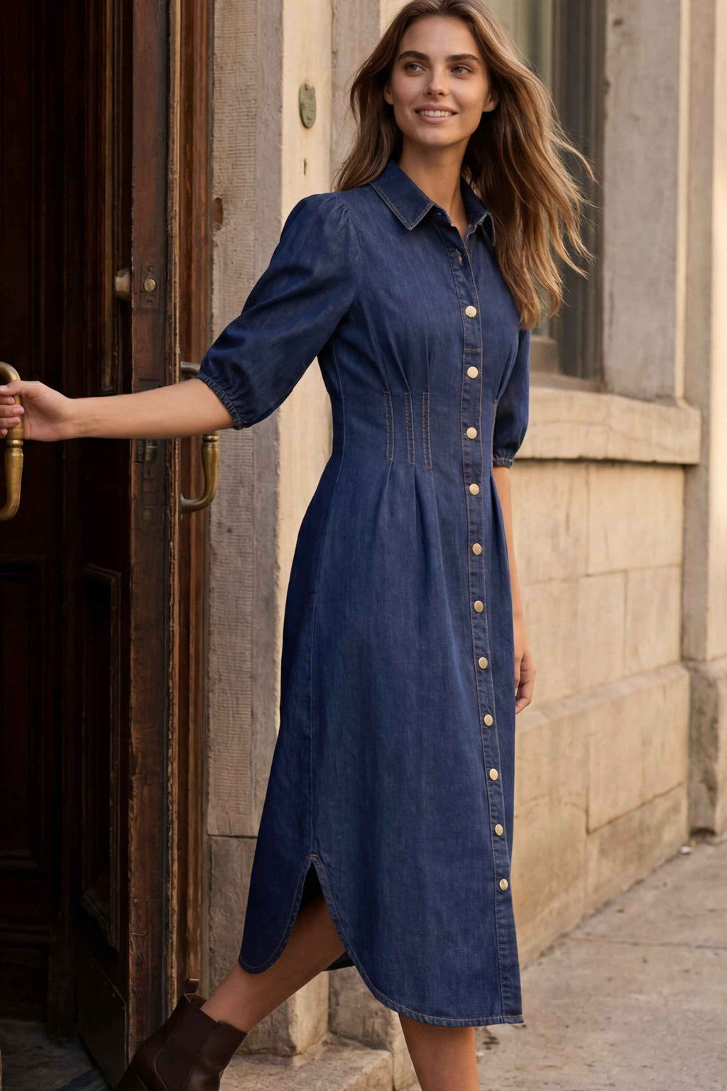 Chrystele Denim Midi Shirt Dress