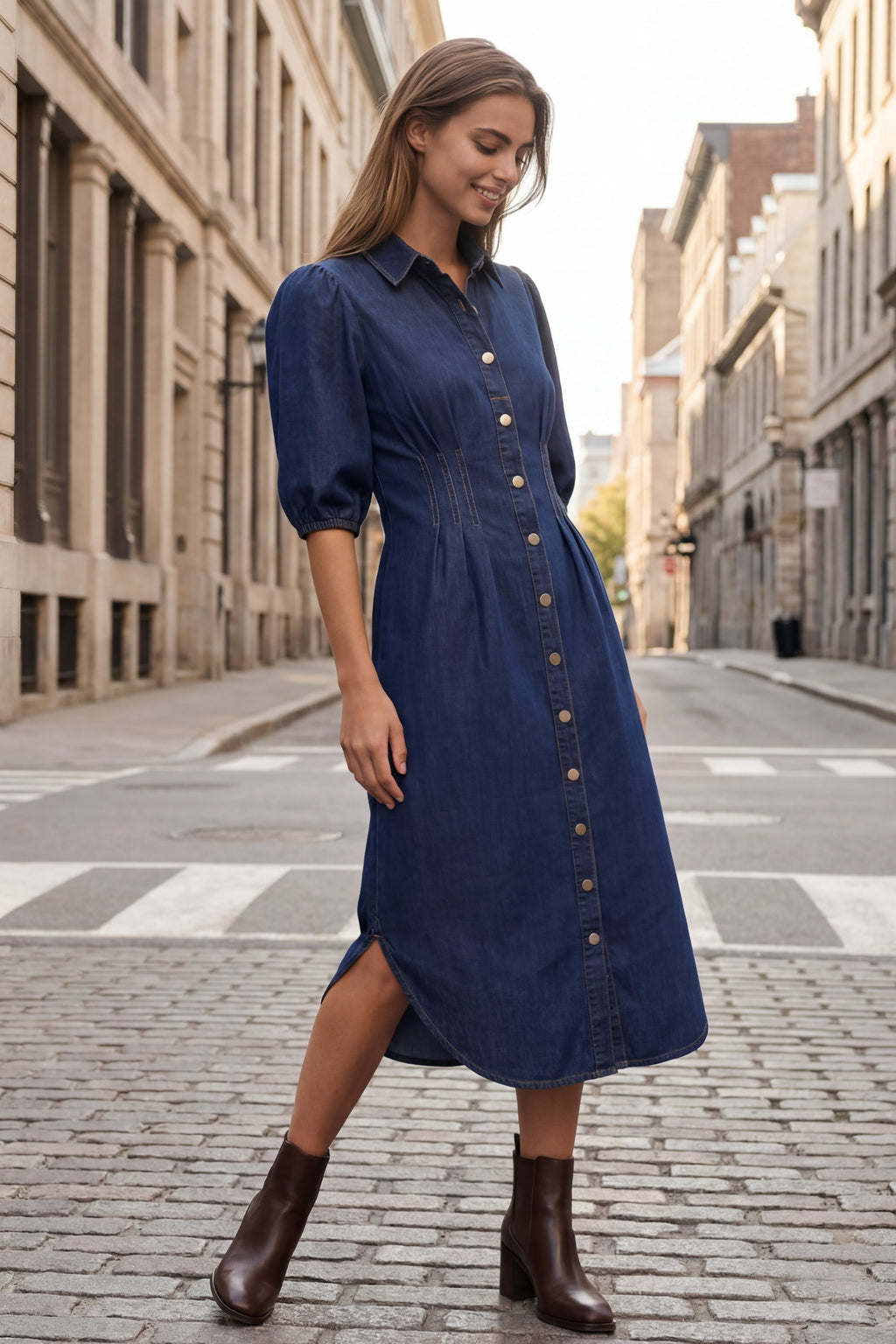 Chrystele Denim Midi Shirt Dress