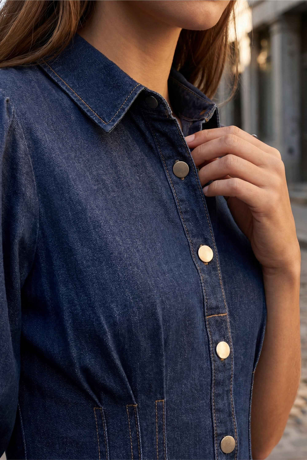 Chrystele Denim Midi Shirt Dress